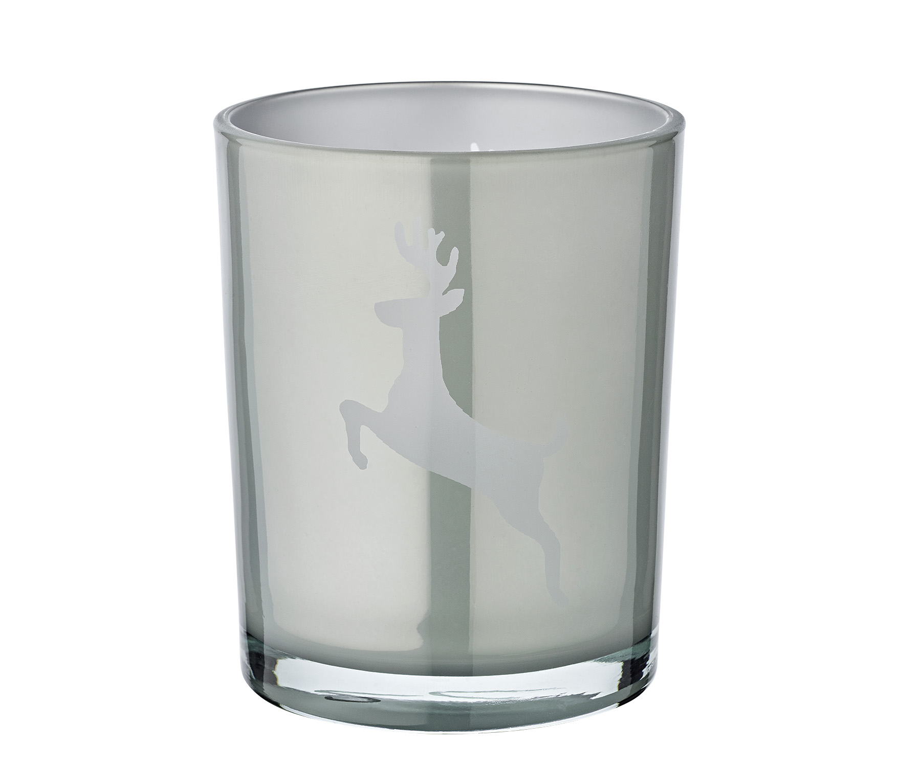 SALE Teelichtglas Loki left (Höhe 13 cm), grau, Hirsch-Motiv