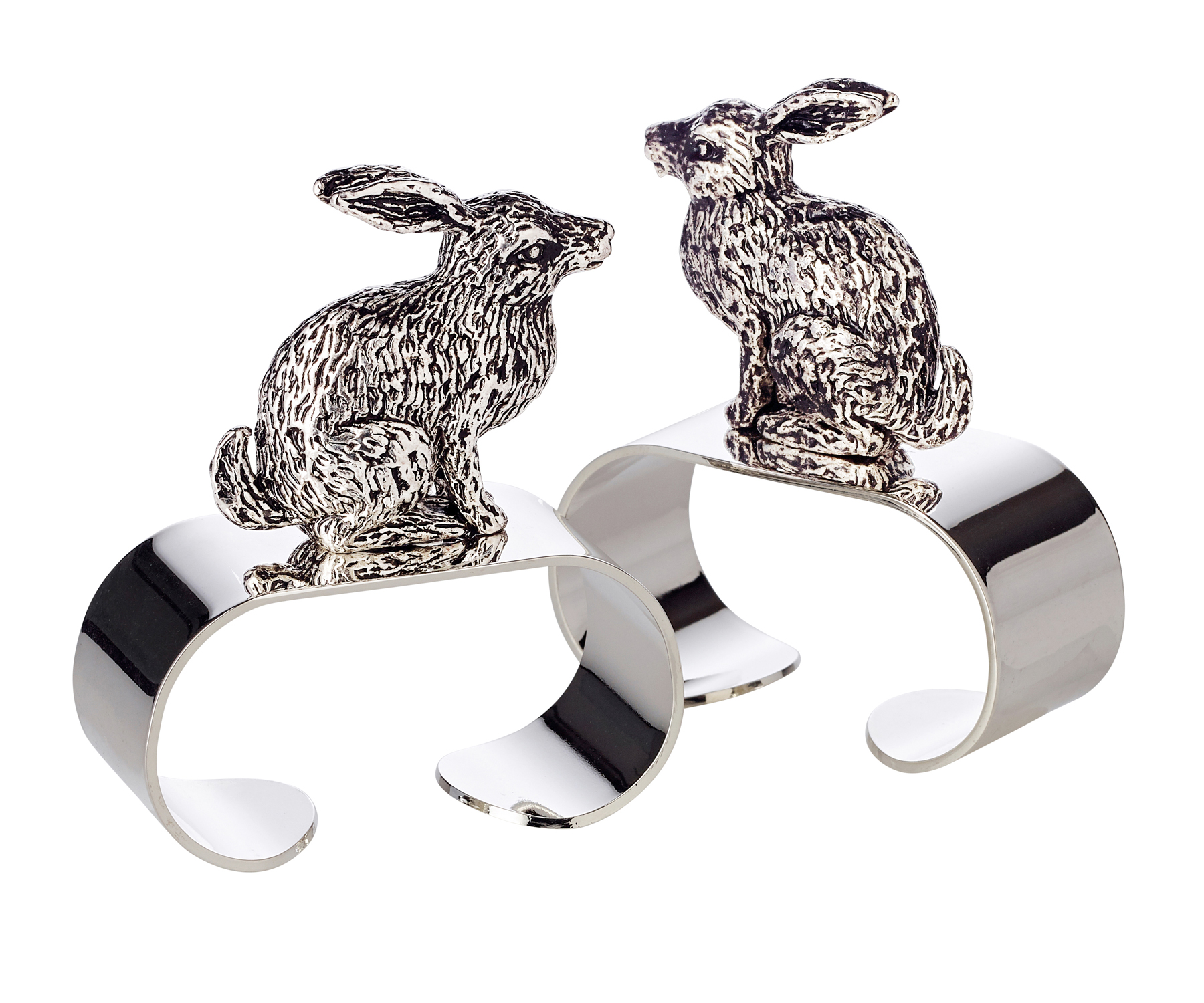 4er-Set Serviettentringe Hase (Länge 5 cm), mit Hasen-Figur, schwerversilbert