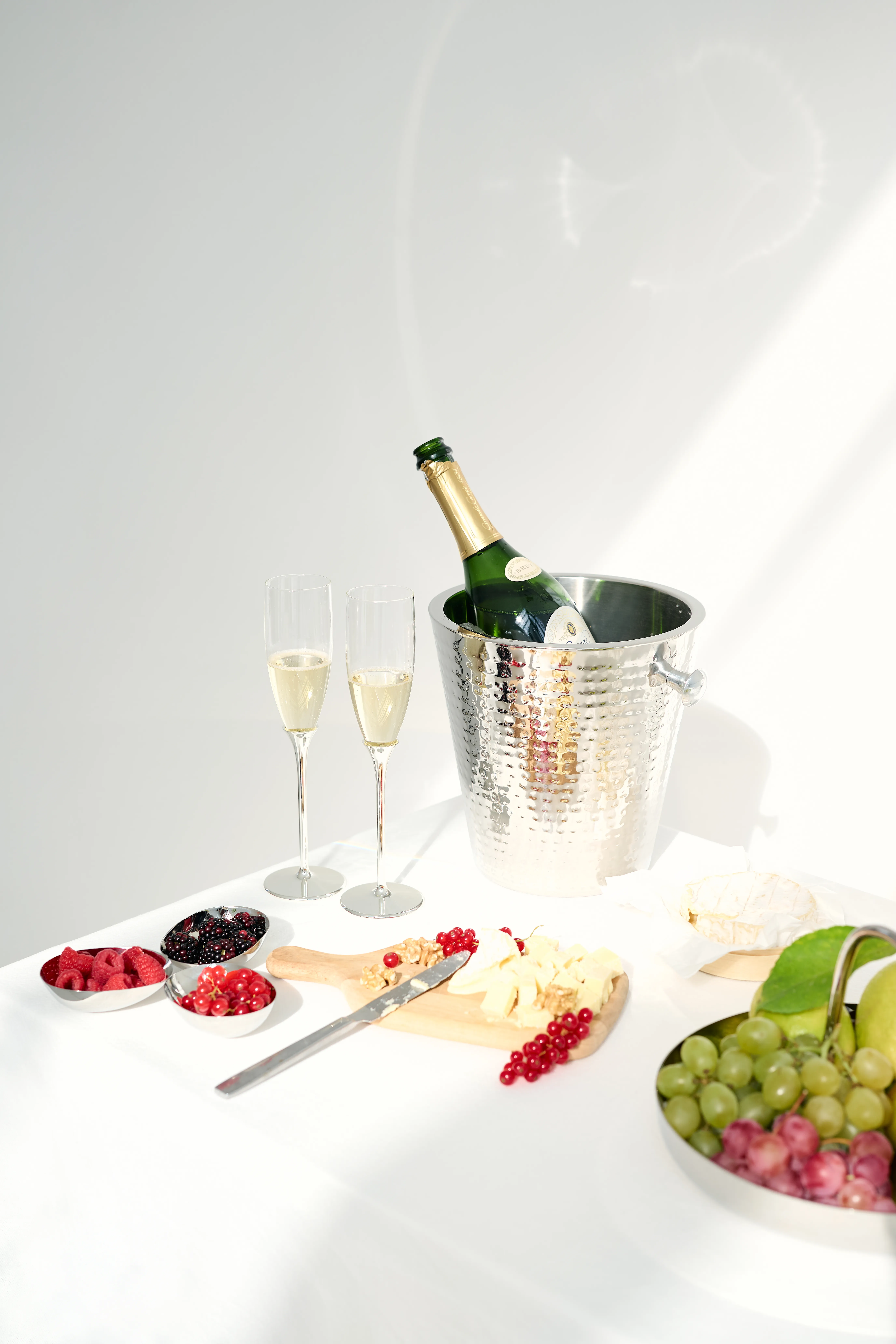 Flaschenkühler Valencia (Höhe 23 cm, Ø 22 cm), gehämmert, Edelstahl, hochglanzpoliert, doppelwandig