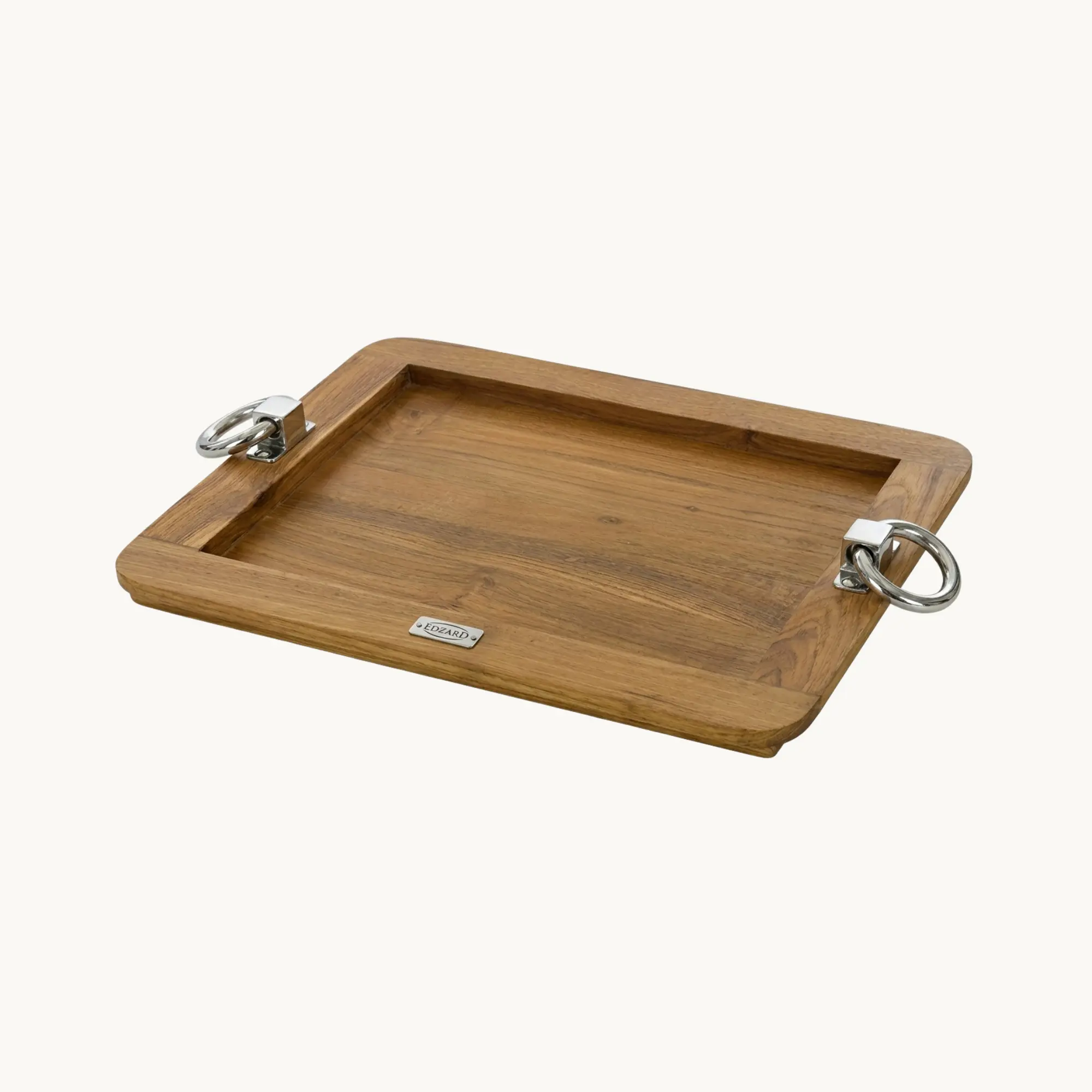 Tablett Osgard (35x45 cm) Teakholz, Edelstahlgriffe, rechteckig, Holztablett, Serviertablett