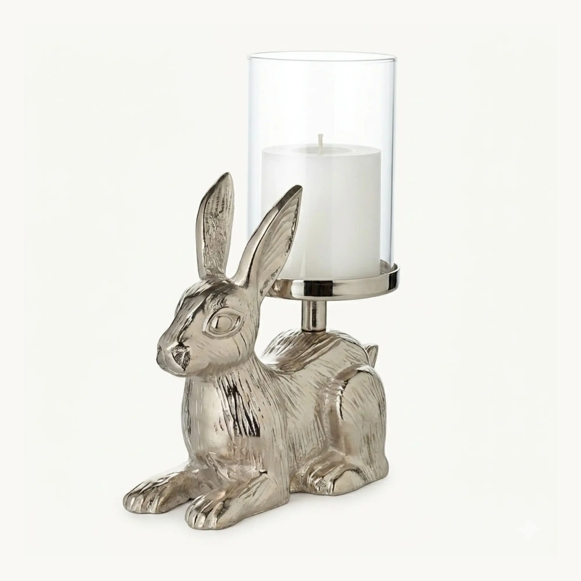 Dekoleuchter Hase (H 19 cm), silberfarben, Aluminium vernickelt