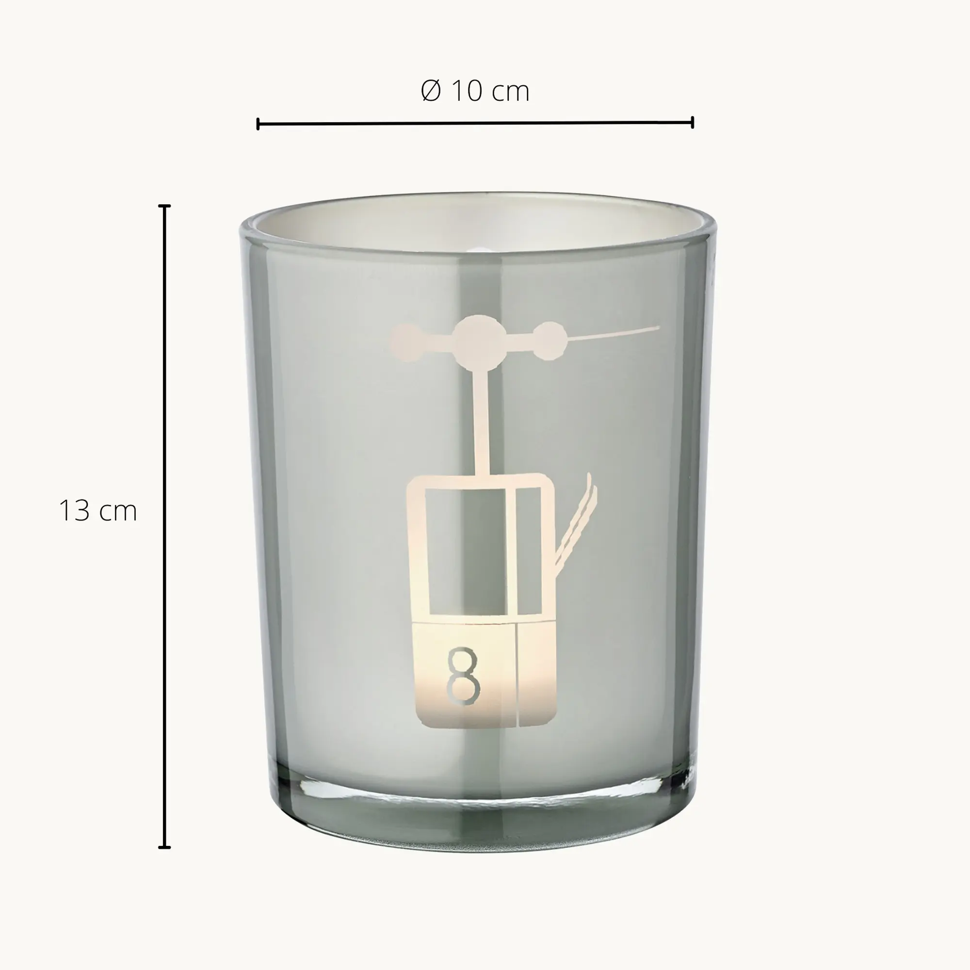 SALE Teelichtglas Lift (Höhe 13 cm), grau, Skilift-Motiv
