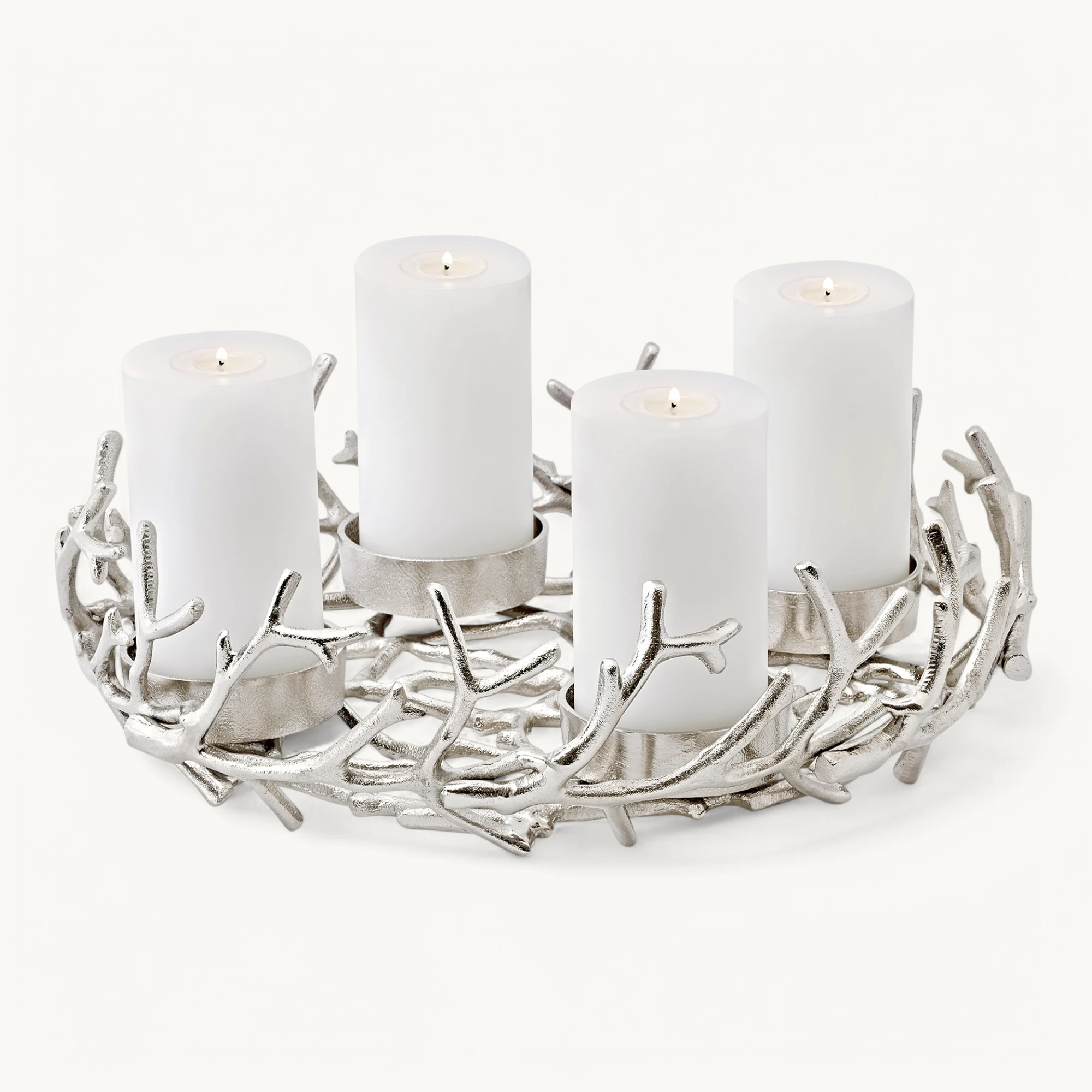 Adventskranz Porus (ø 42 cm), silberfarben, Geweih-Design, Aluminium vernickelt Adventskranz Porus (ø 42 cm), silberfarben, Geweih-Design, Aluminium vernickelt