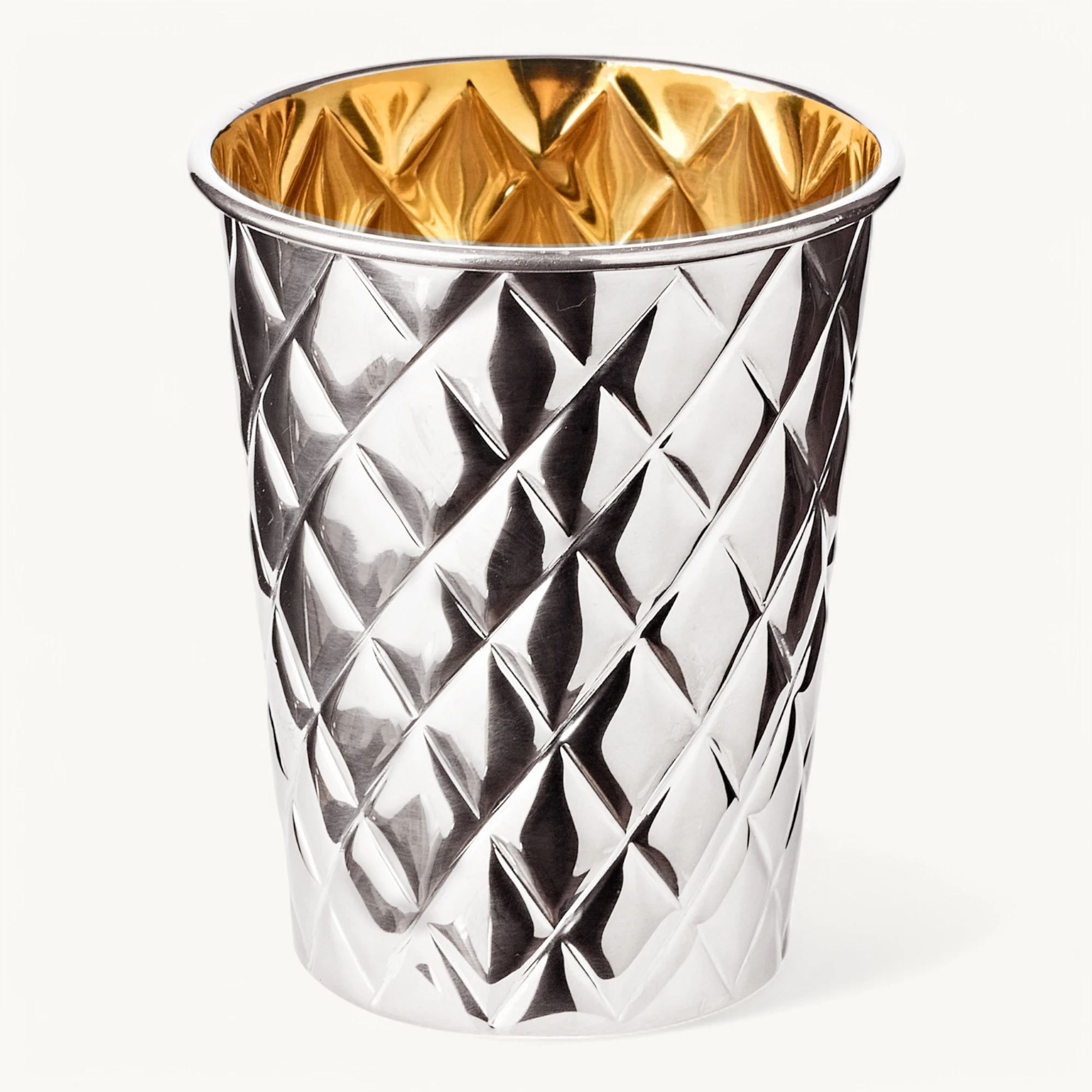 SALE Silberbecher Pilar mit Rautenmuster, schwerversilbert, innen Goldfinish, H 10