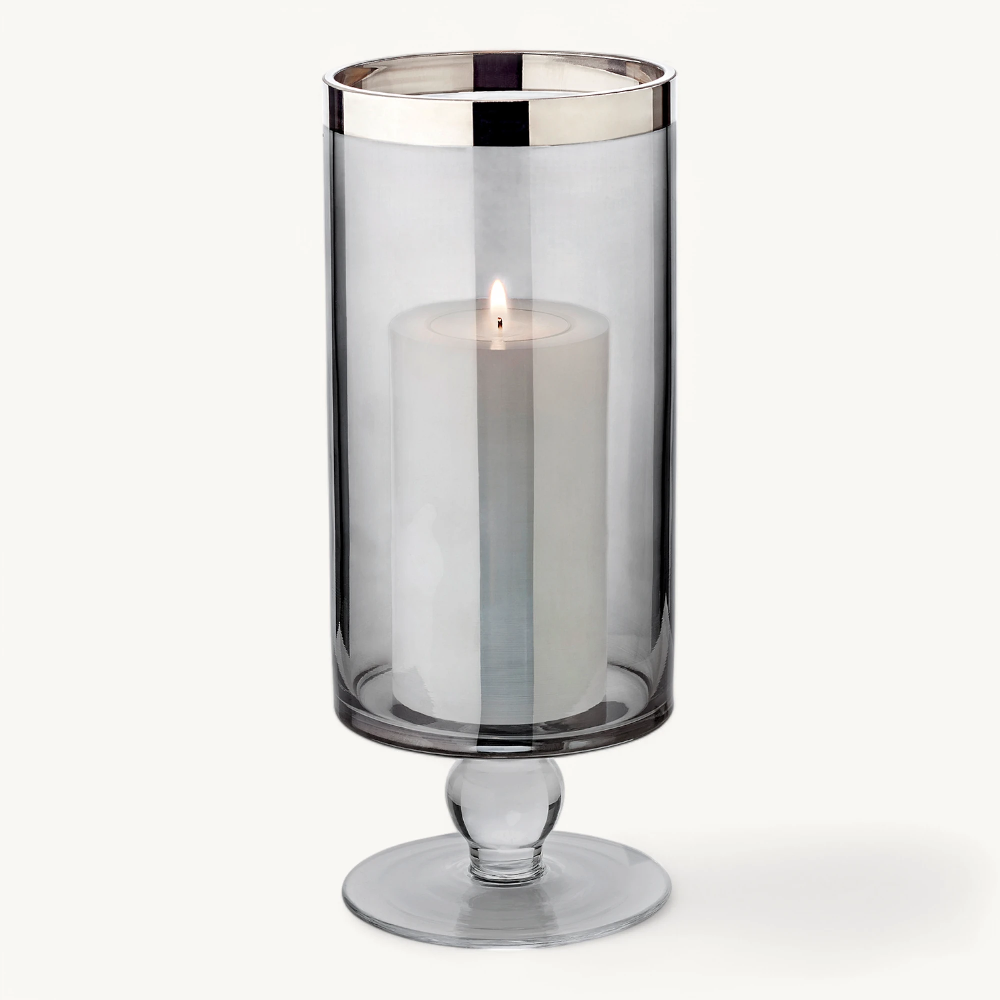 SALE Windlicht Stella (Höhe 23 cm), dunkles Kristallglas mit Platinrand