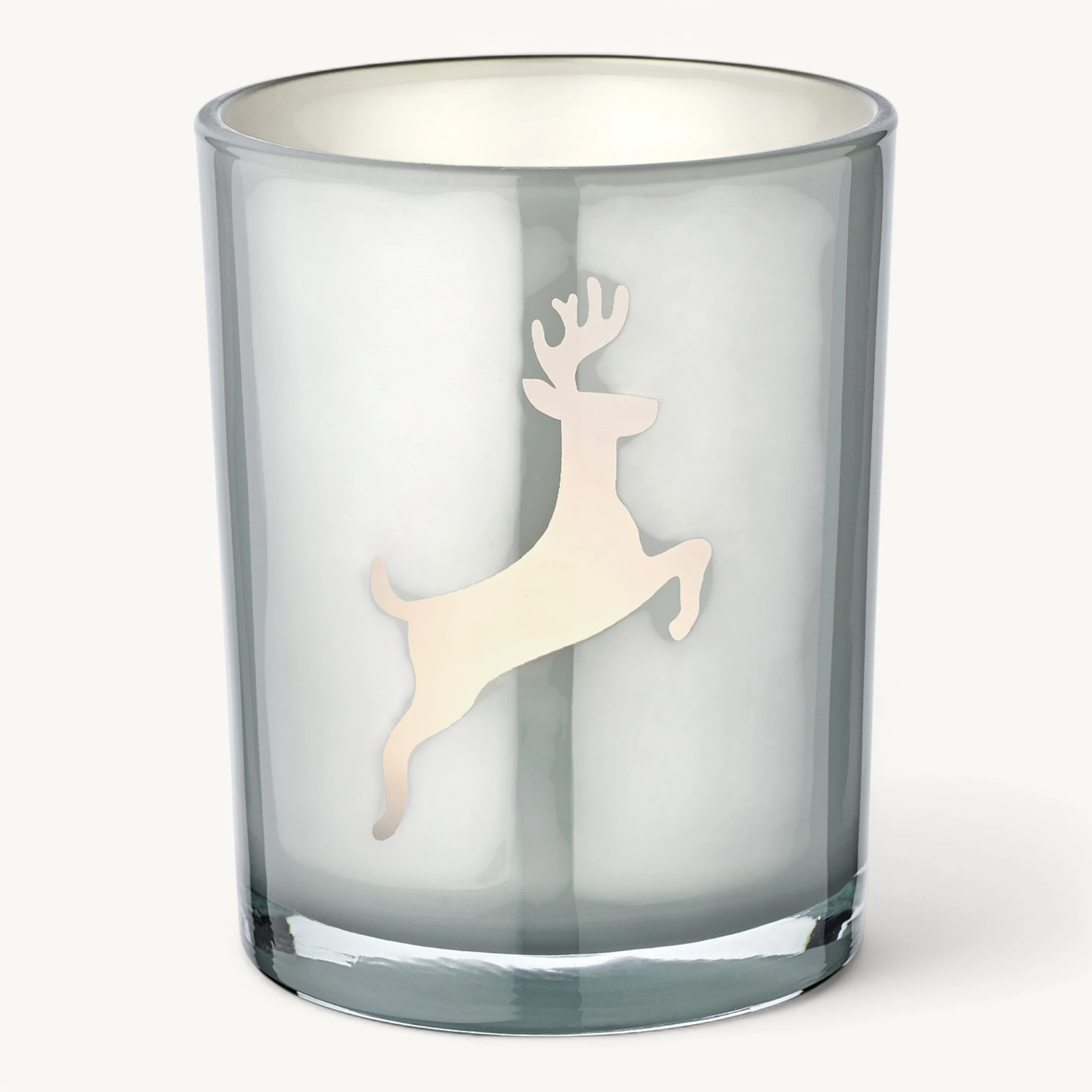 SALE Teelichtglas Loki right (Höhe 13 cm) grau, Hirsch-Motiv