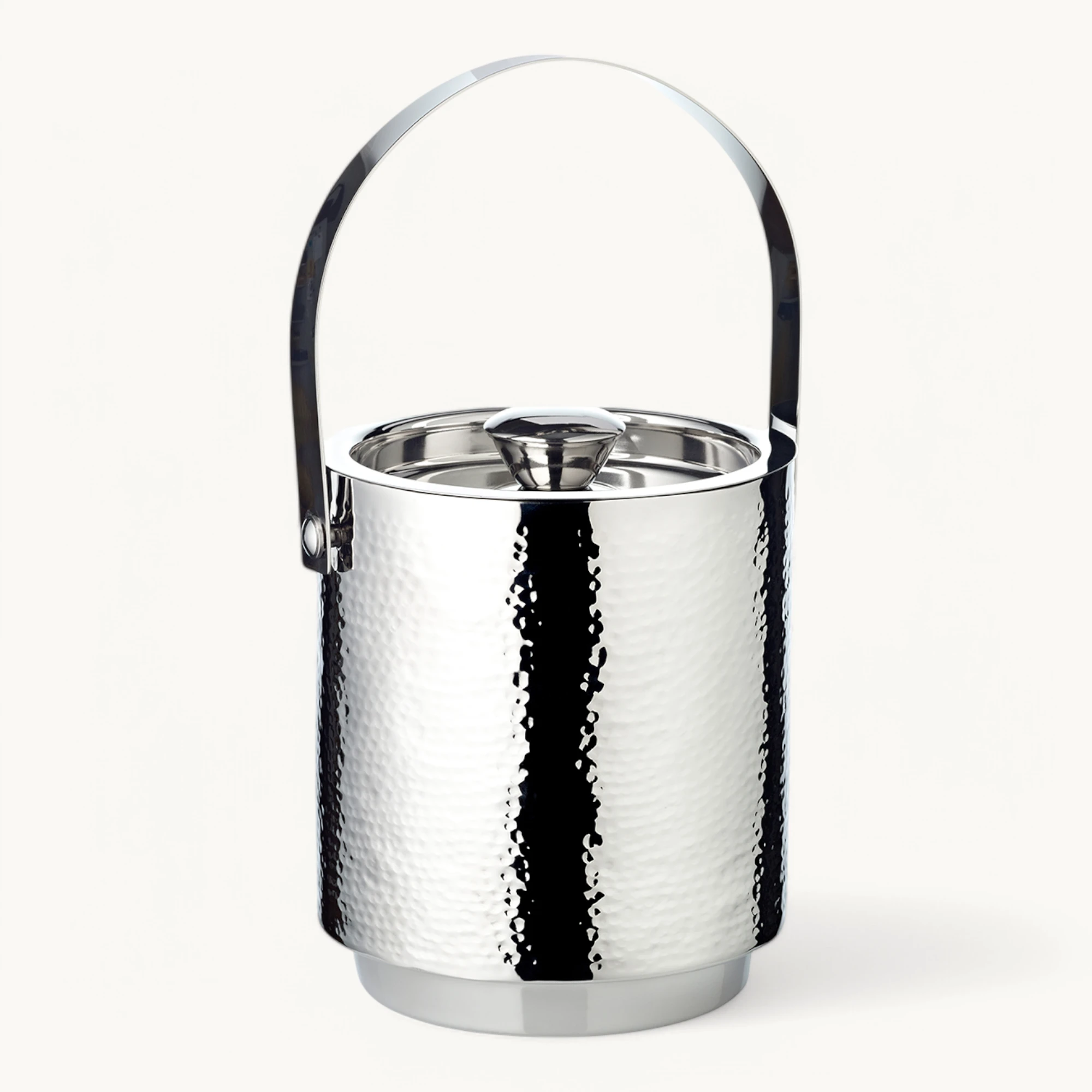 Eiseimer Seattle (Höhe 16 cm) mit Deckel, Eiszange und Einsatz, Edelstahl, fein gehämmert