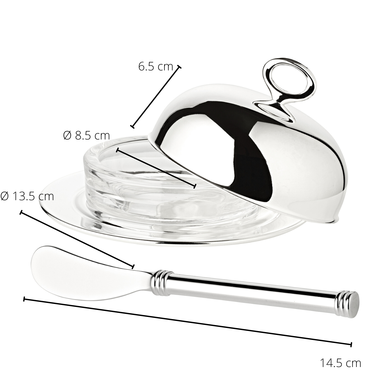 INAKTIV 2. Wahl Butterdose Butterglocke Jago, Ø 14 cm, edel versilbert, mit passendem Buttermesser 1