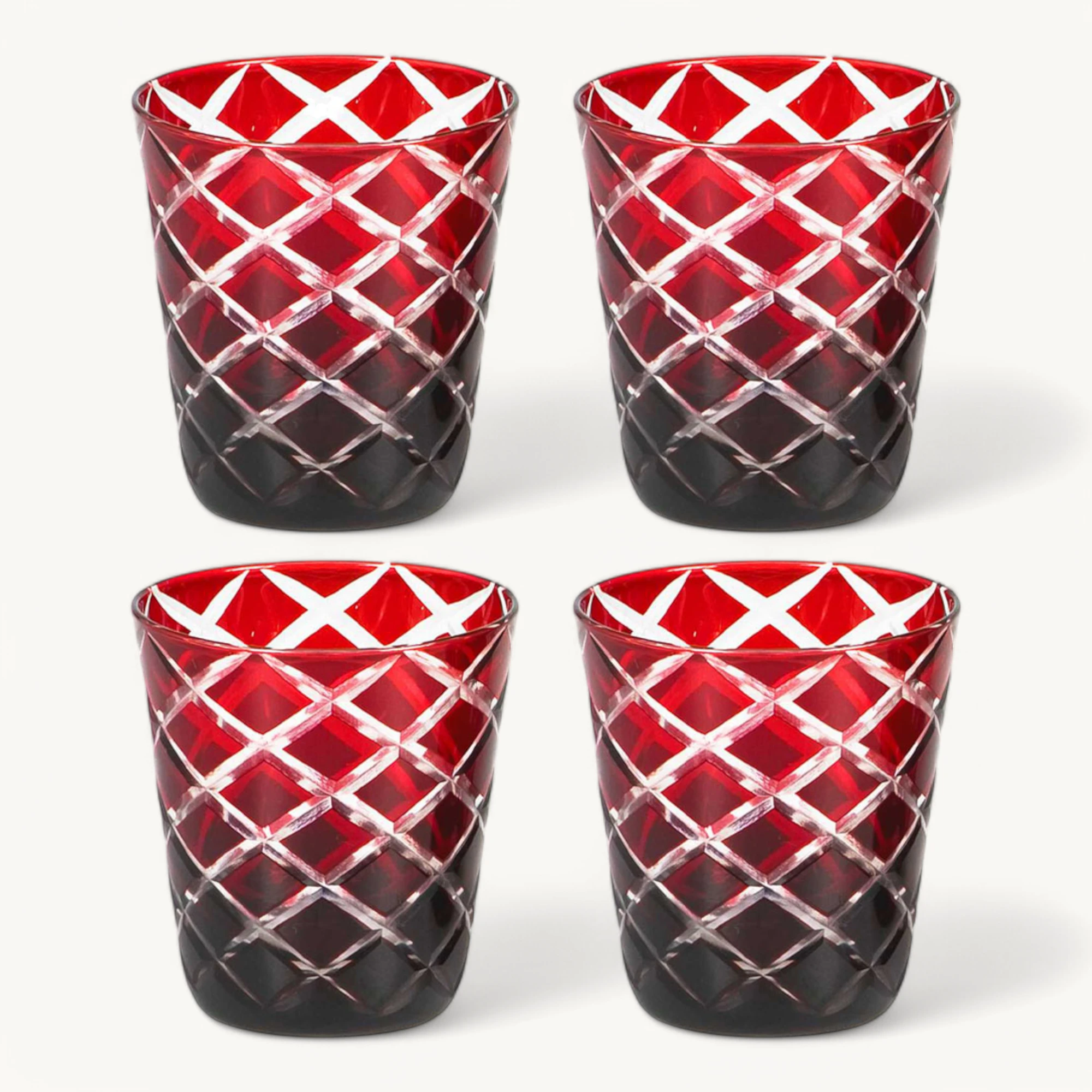 4er-Set Kristallgläser Dio (Höhe 10 cm, Füllmenge 230 ml), rubinrot, handgeschliffenes Glas