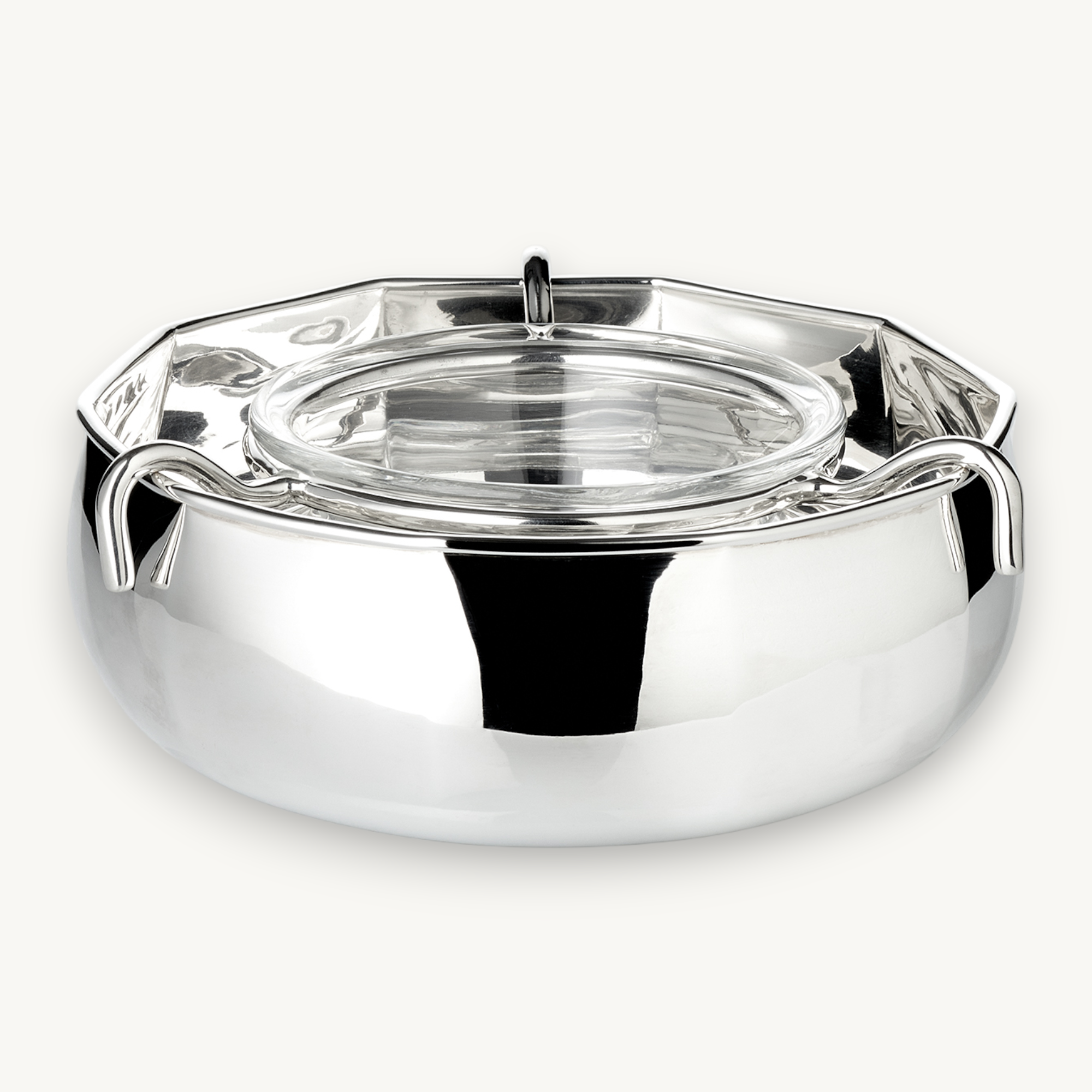 Kaviarschale Ten mit Glaseinsatz (Höhe 4 cm, Ø 14 cm), 10-eckig, silberfarben, schwerversilbert