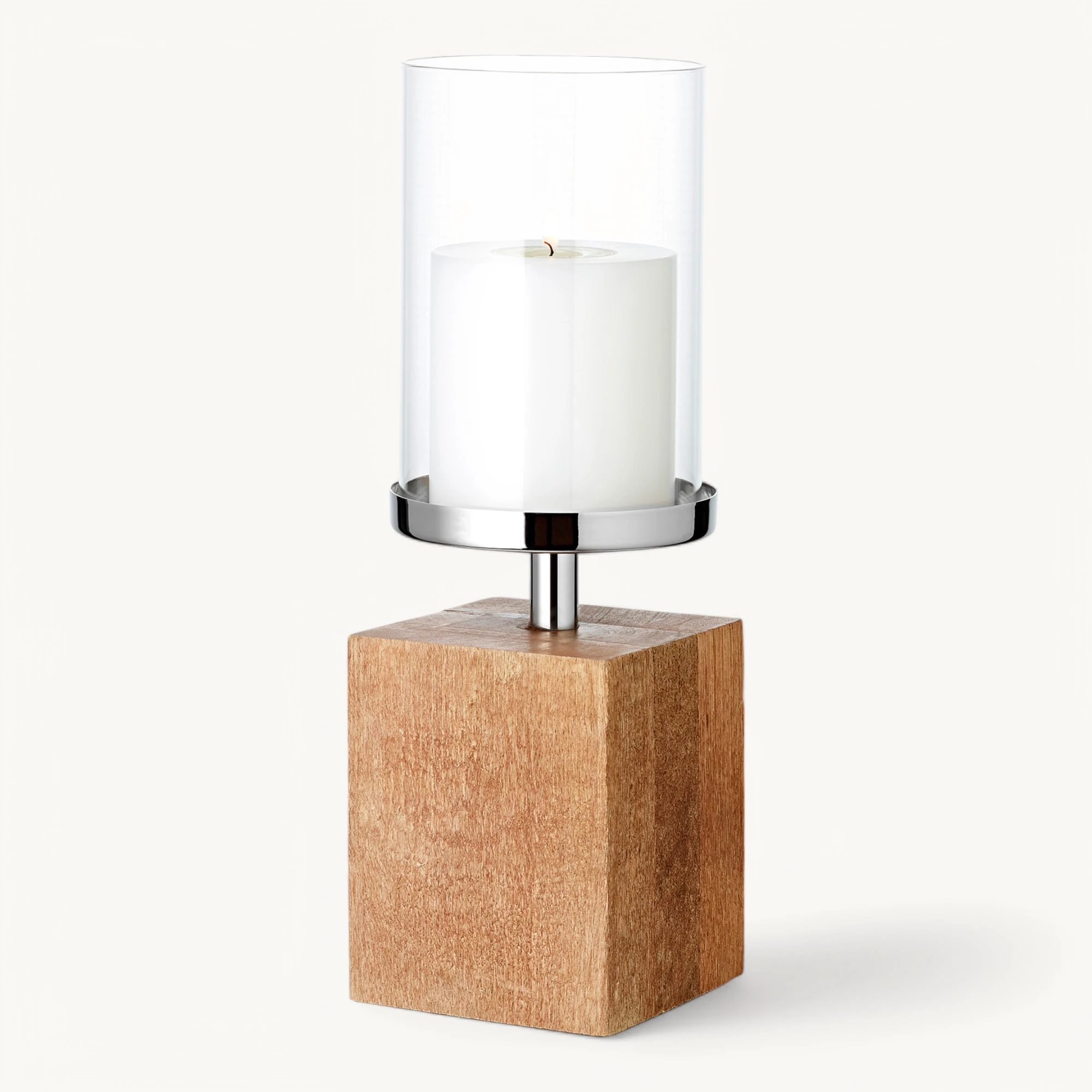 Kerzenständer Windlicht Meo (H 31 cm), Edelstahl vernickelt, Sockel Echtholz, für Kerzen bis ø 8 cm Kerzenständer Windlicht Meo (H 31 cm), Edelstahl vernickelt, Sockel Echtholz, für Kerzen bis ø 8 cm