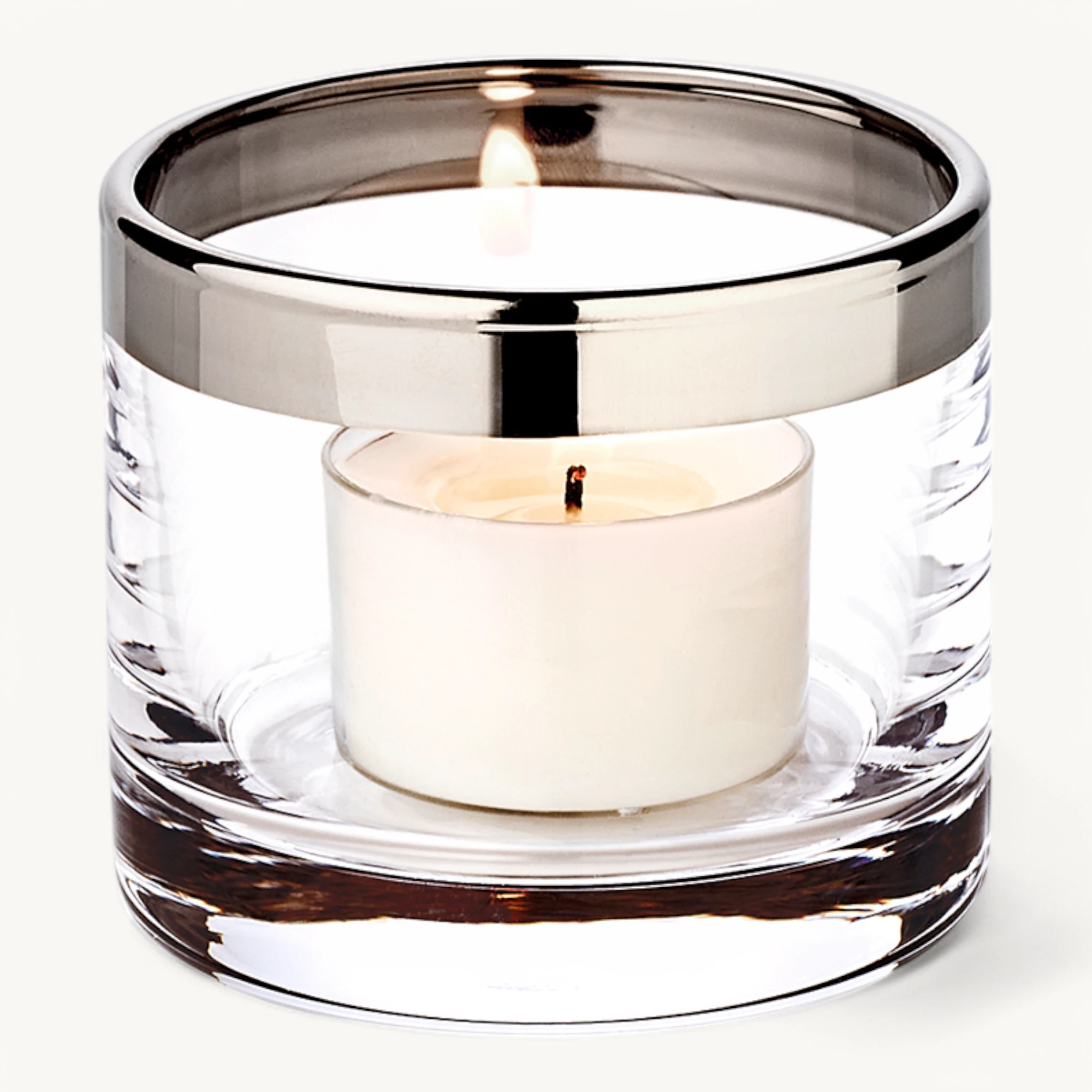 Windlicht Molly 2er-Set (Höhe 6 cm, Durchmesser 7 cm), mundgeblasenes Kristallglas mit Platinrand, Plus 30 Teelichter