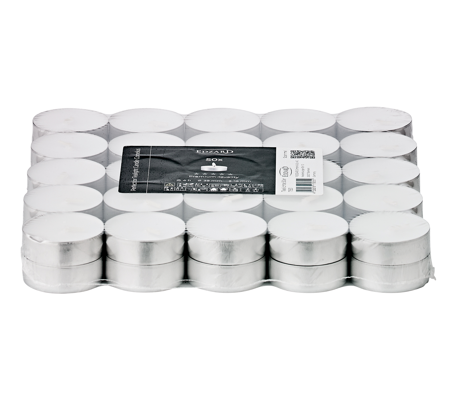 50 Stück Teelichter, weiß, Premium Wachs, Aluminiumhülle, Brenndauer ca. 4h
