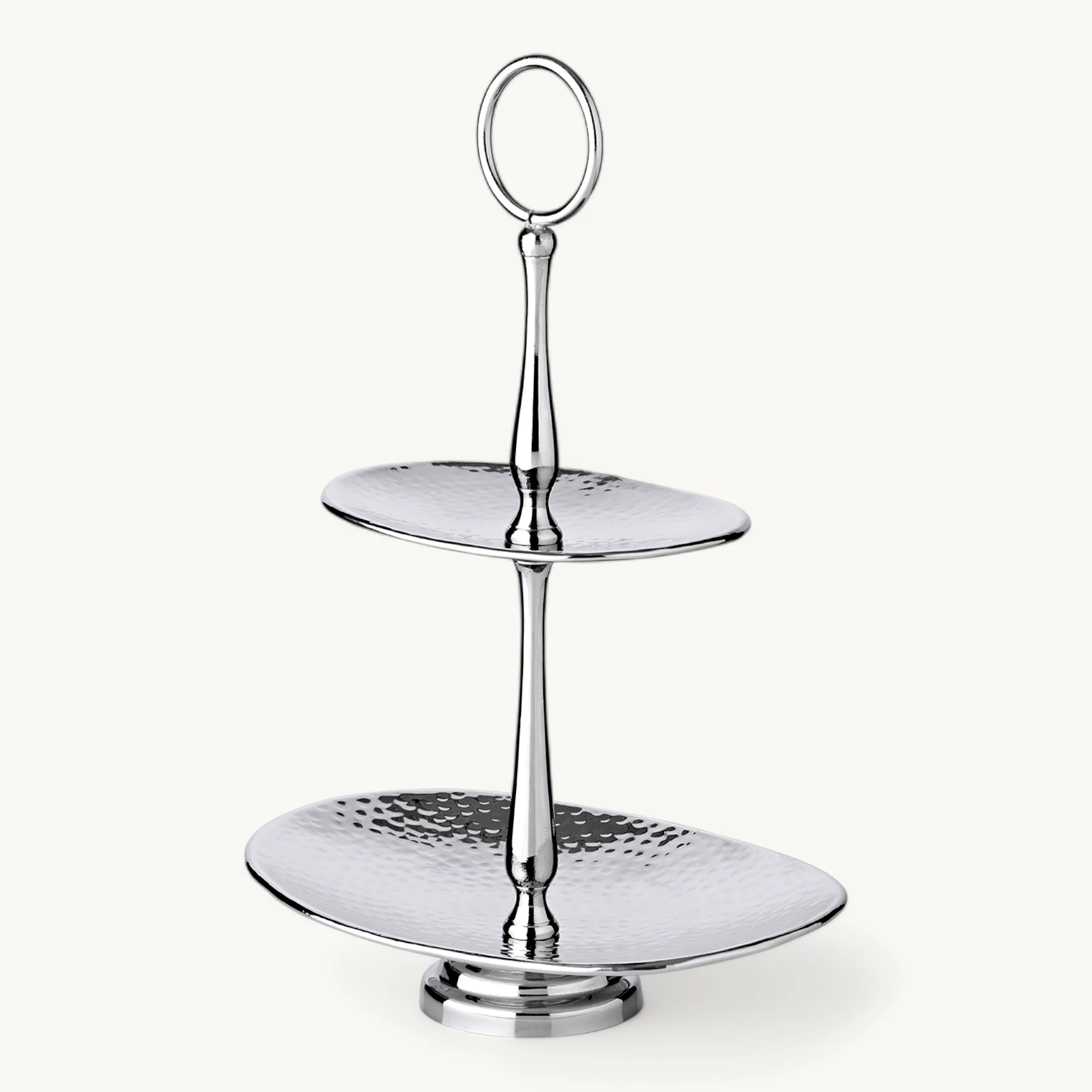 Etagere Gulf (Höhe 34 cm), mit 2 Ebenen, oval, Edelstahl gehämmert, hochglanzpoliert