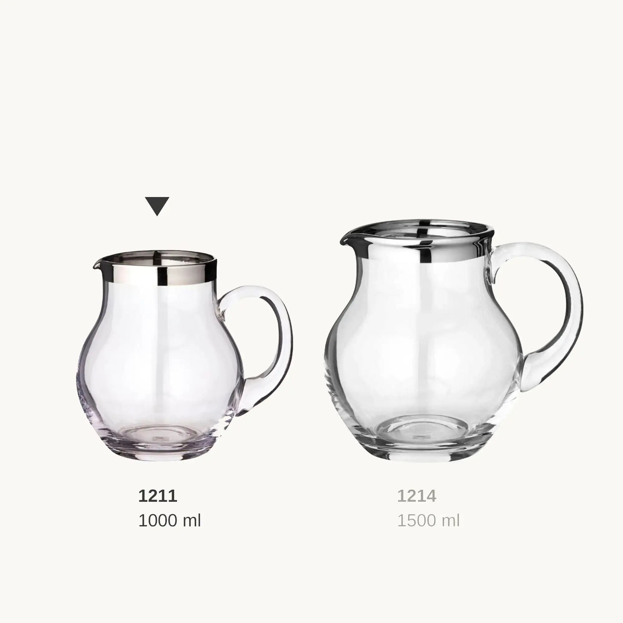 Krug Olivia (1,0 Liter), mundgeblasenes Kristallglas, Platinrand