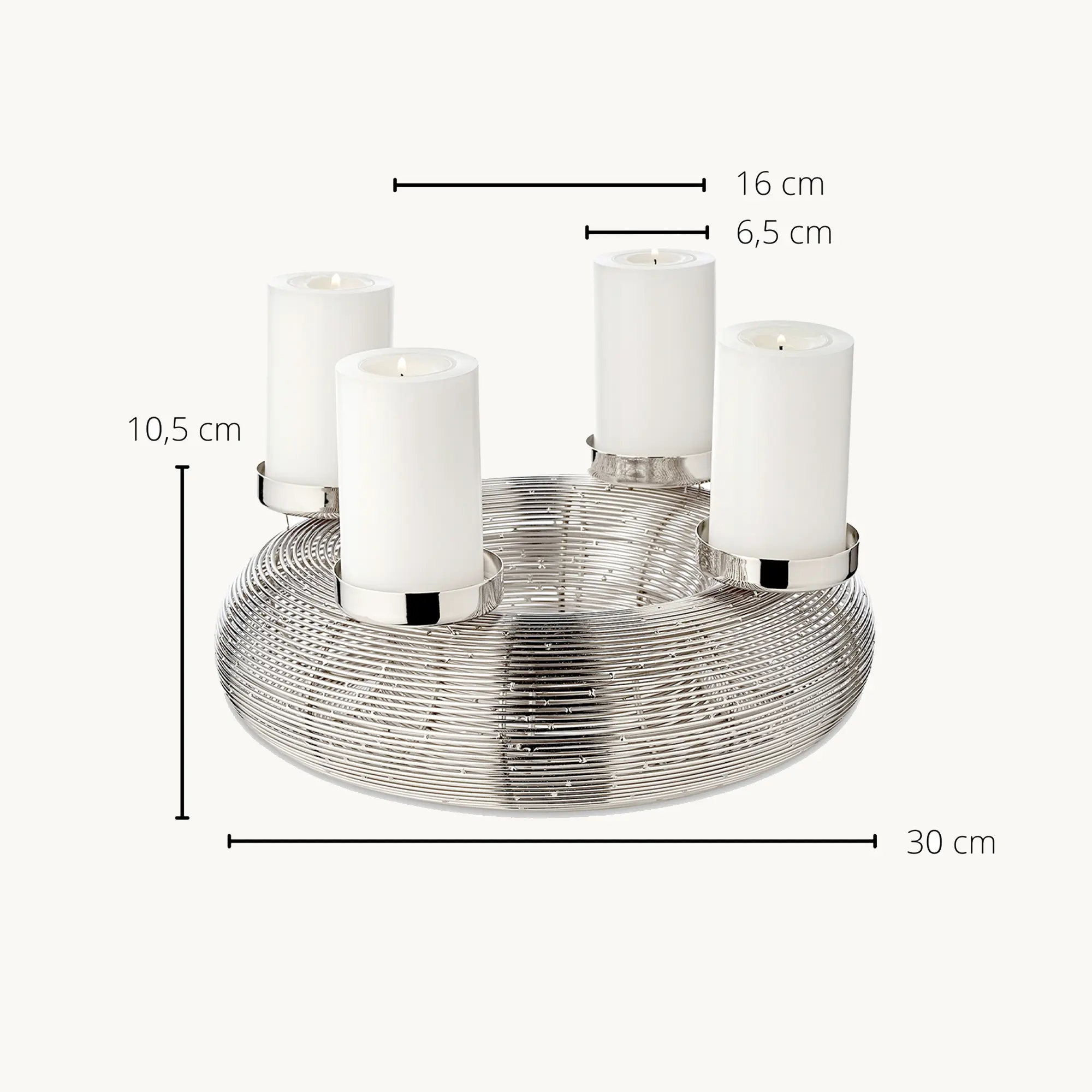 Adventskranz Verona (ø 30 cm), silberfarben, glänzend, Edelstahl vernickelt