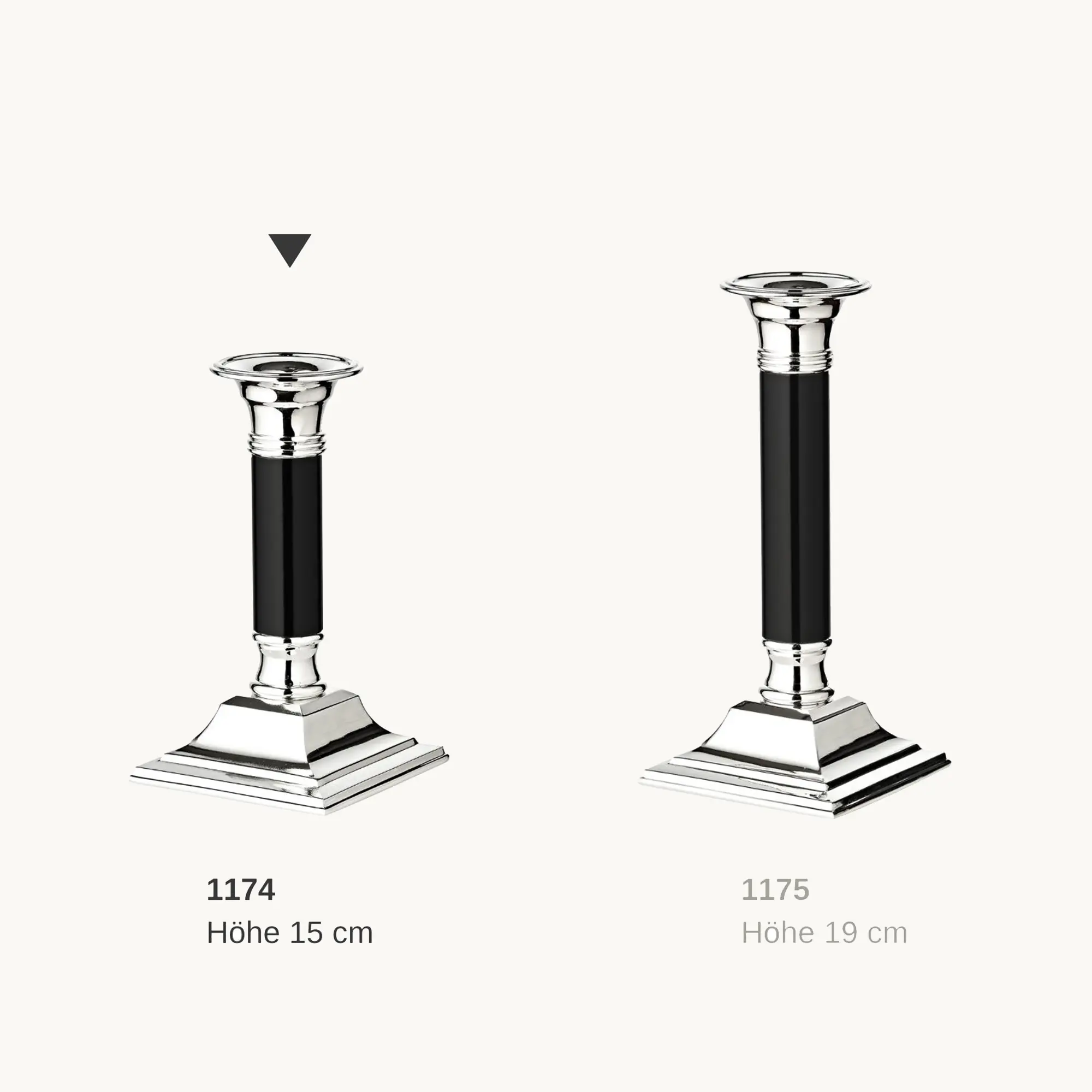 Kerzenleuchter Lincoln (H 15 cm) für Stabkerze, schwarzer Schaft, edel versilbert, anlaufgeschützt