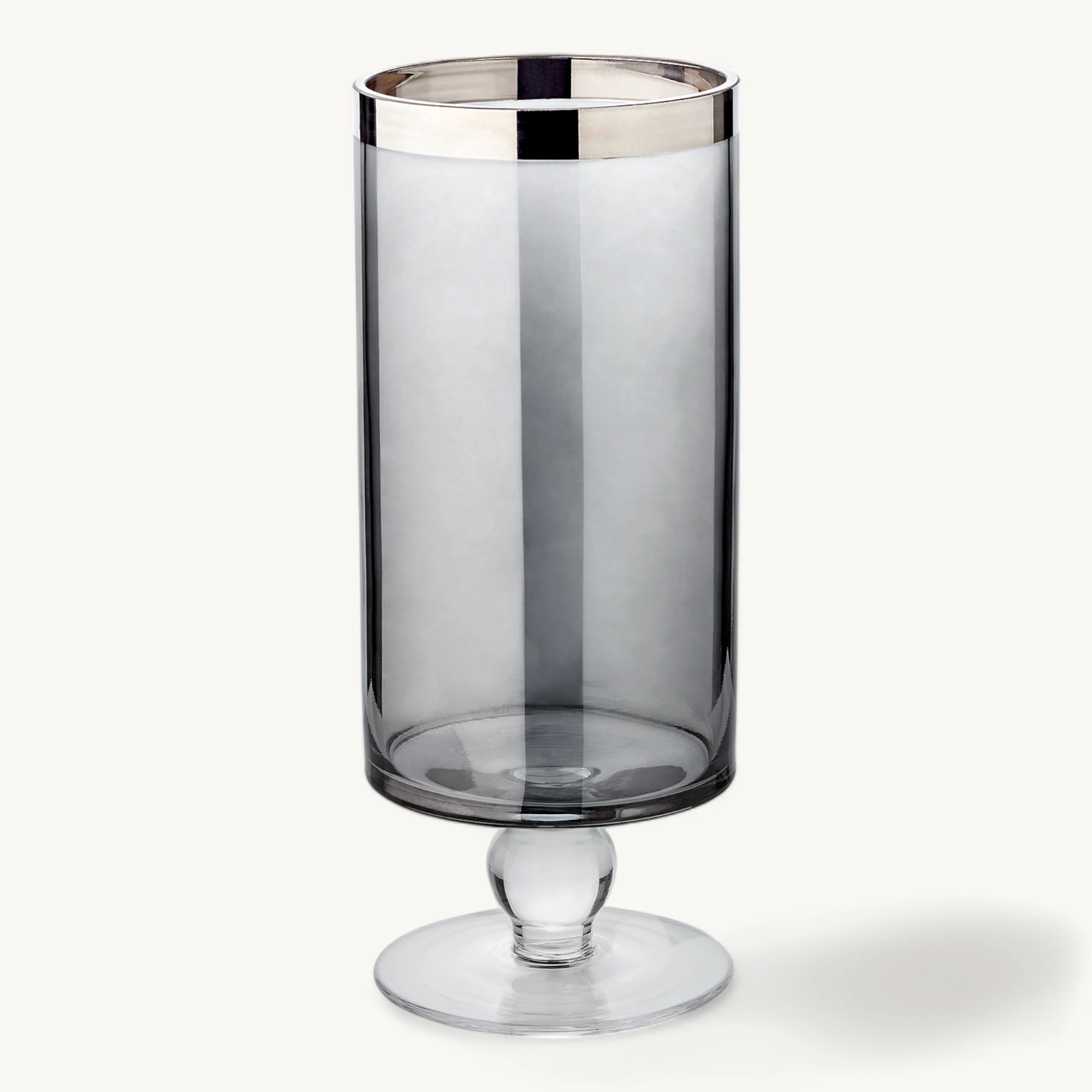 SALE Windlicht Stella (Höhe 23 cm), dunkles Kristallglas mit Platinrand