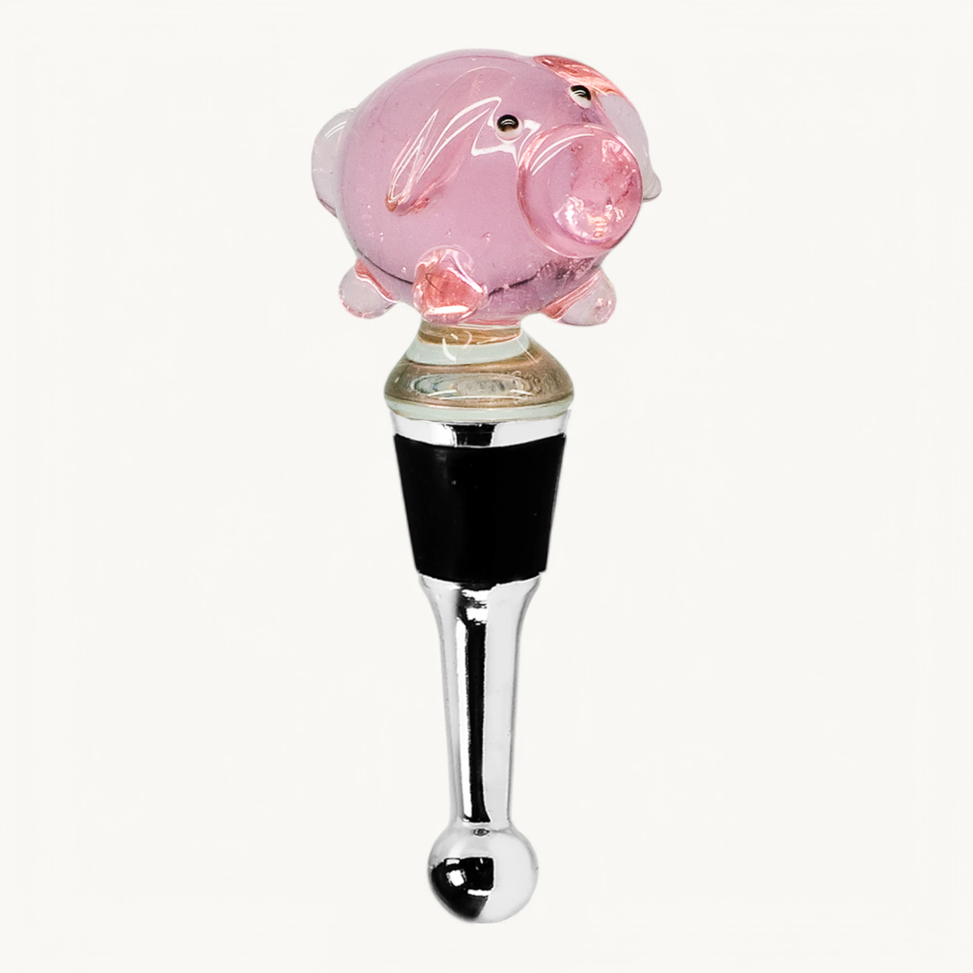 Flaschenverschluss Schwein (Höhe 10 cm), mit Schwein-Figur, Muranoglas-Art, Handarbeit