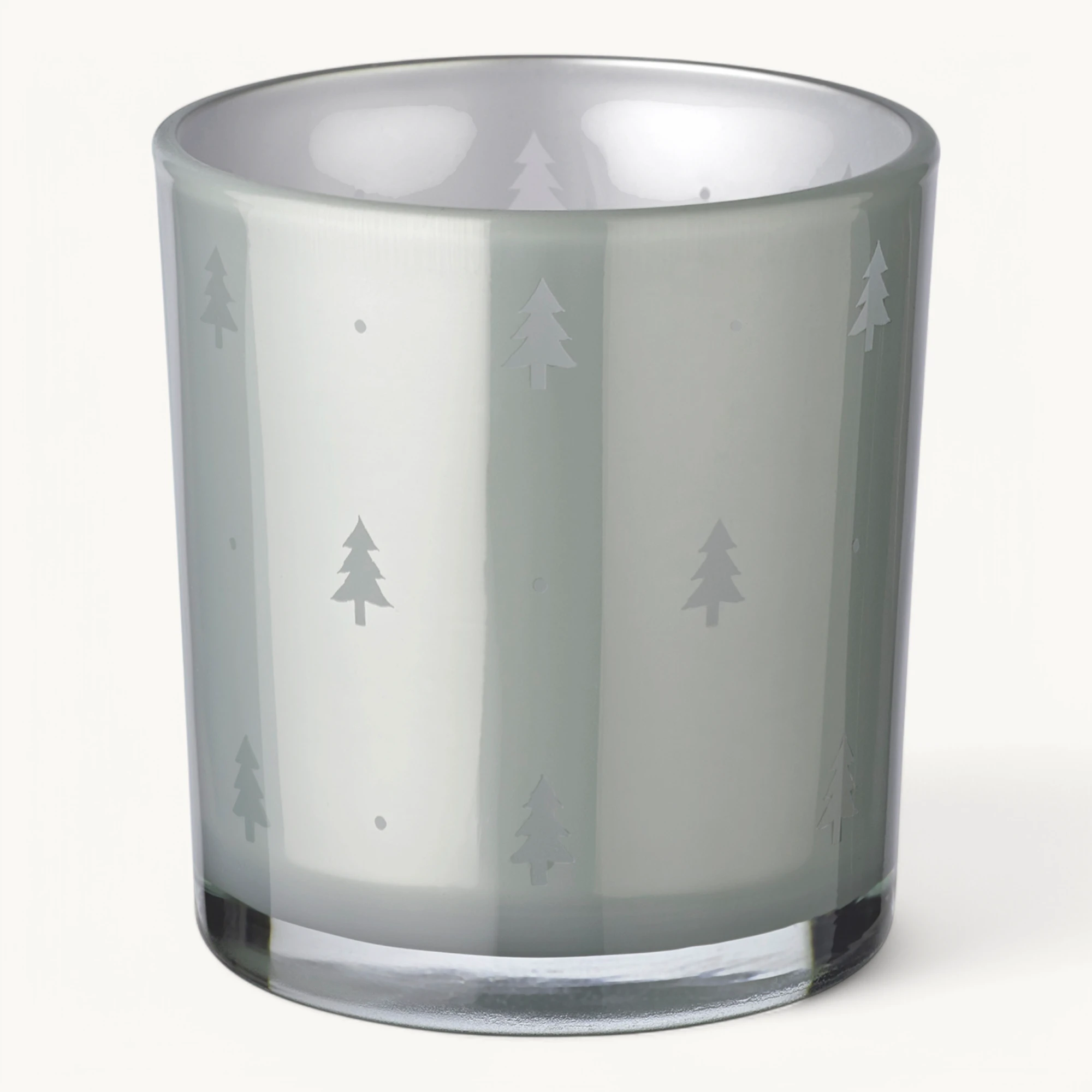 2er-Set Teelichtglas Tani (Höhe 8 cm), grau, Tannen-Motiv