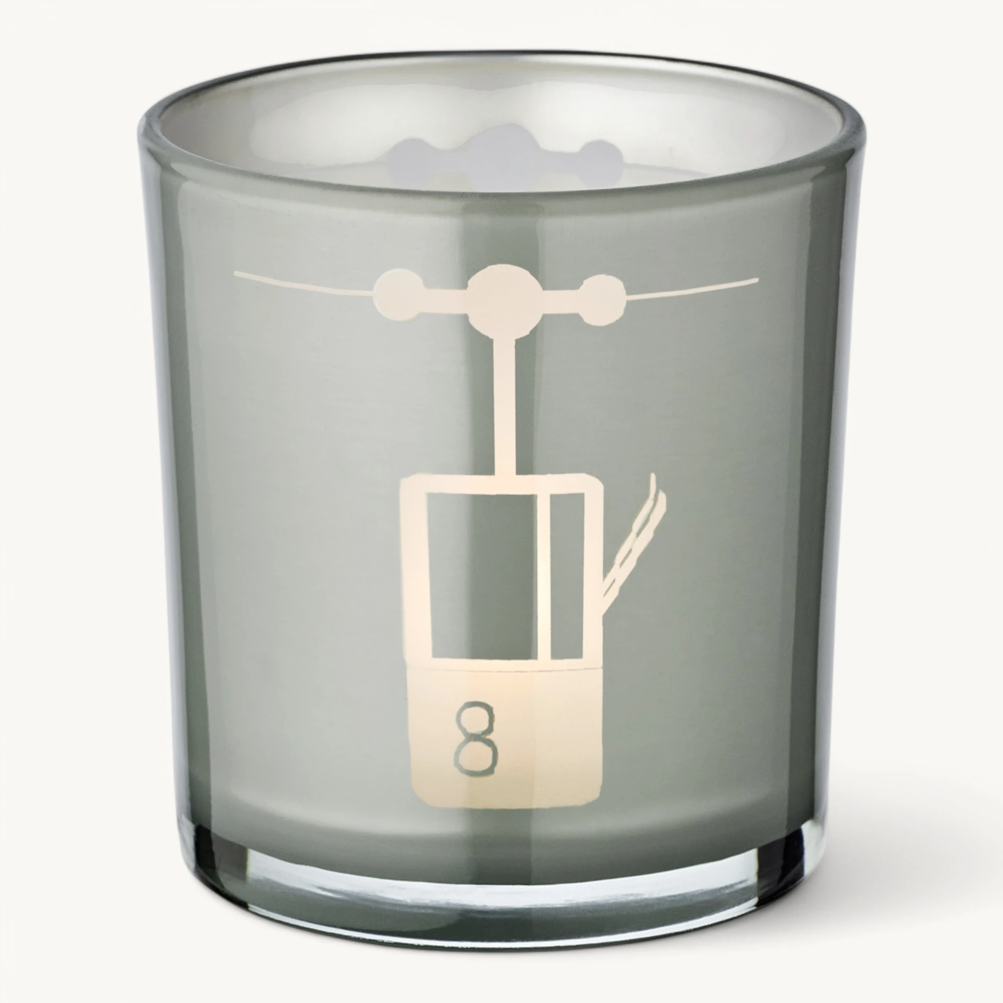 2er-Set Teelichtglas Lift (Höhe 8 cm), grau, Skilift-Motiv