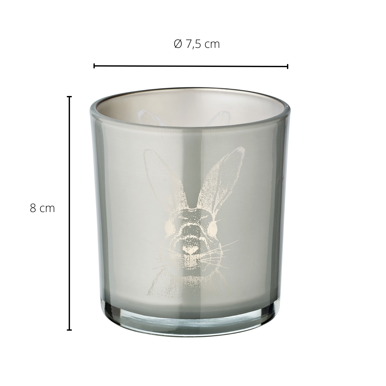 2er-Set Teelichtglas Hase (Höhe 8 cm), grau, Hasen-Motiv