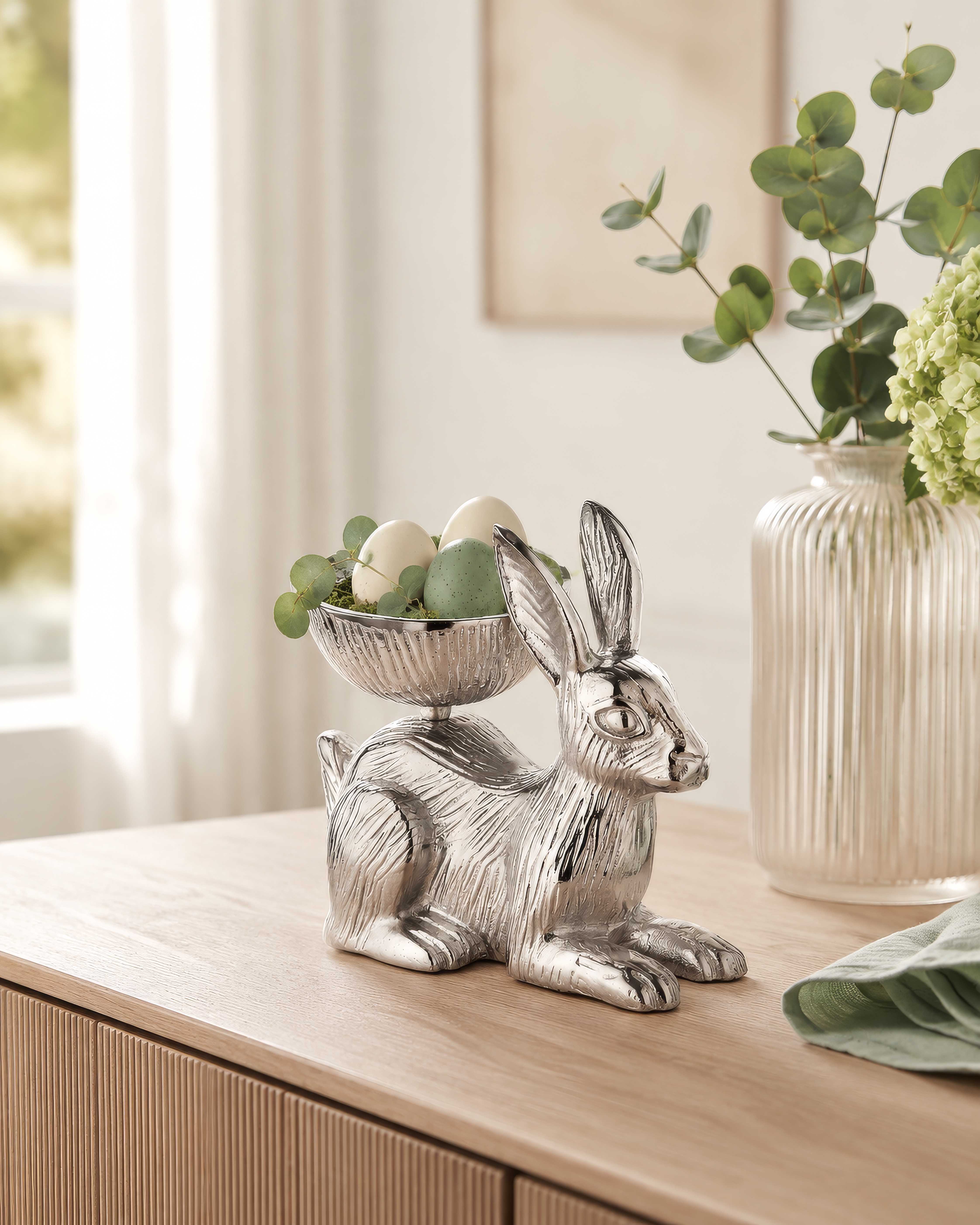 Dekoschale Hase (H 19 cm), silberfarben, Aluminium vernickelt