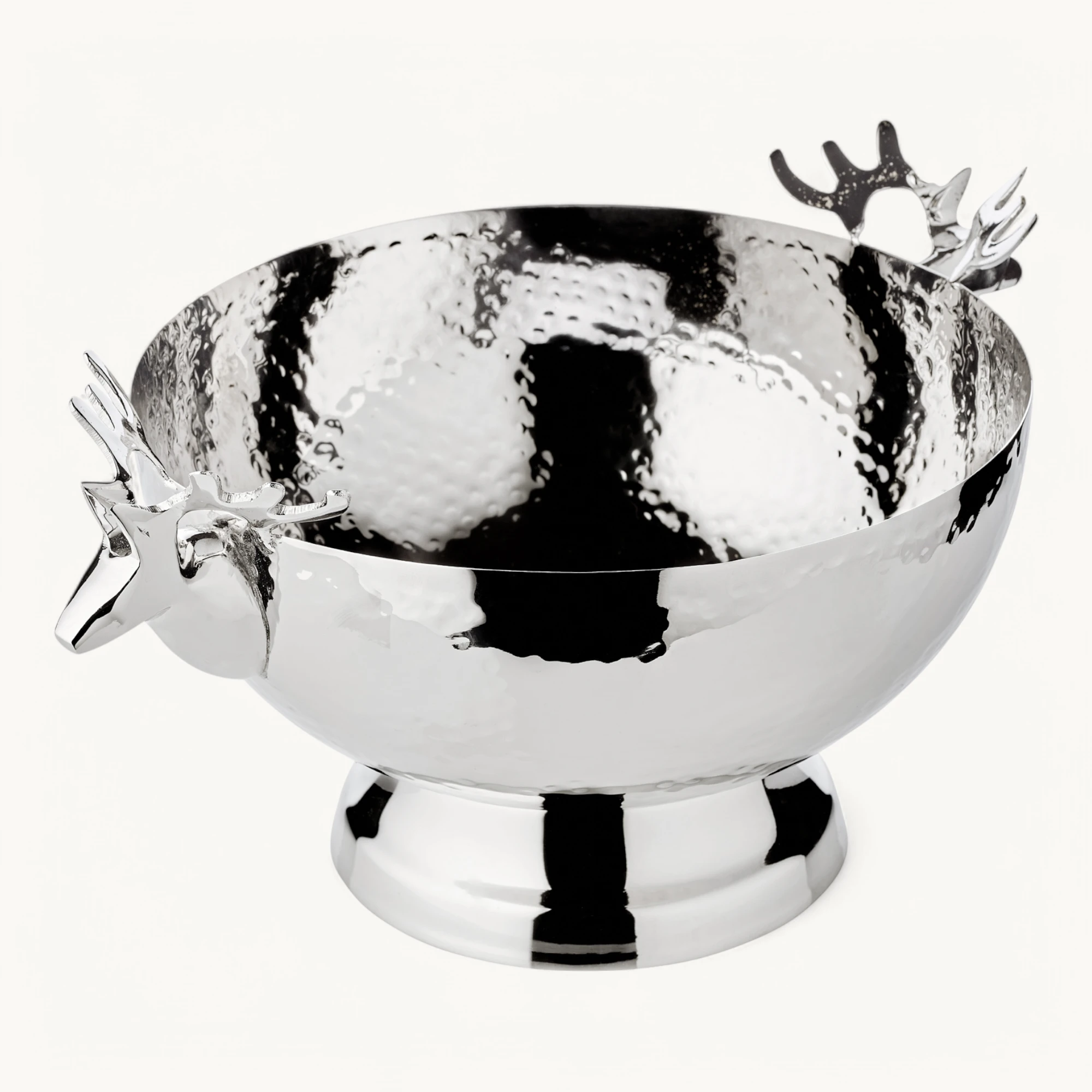 SALE Schale Liu (Höhe 9 cm, Ø 20 cm), mit Rentier-Köpfen, gehämmert, glänzend, vernickelt