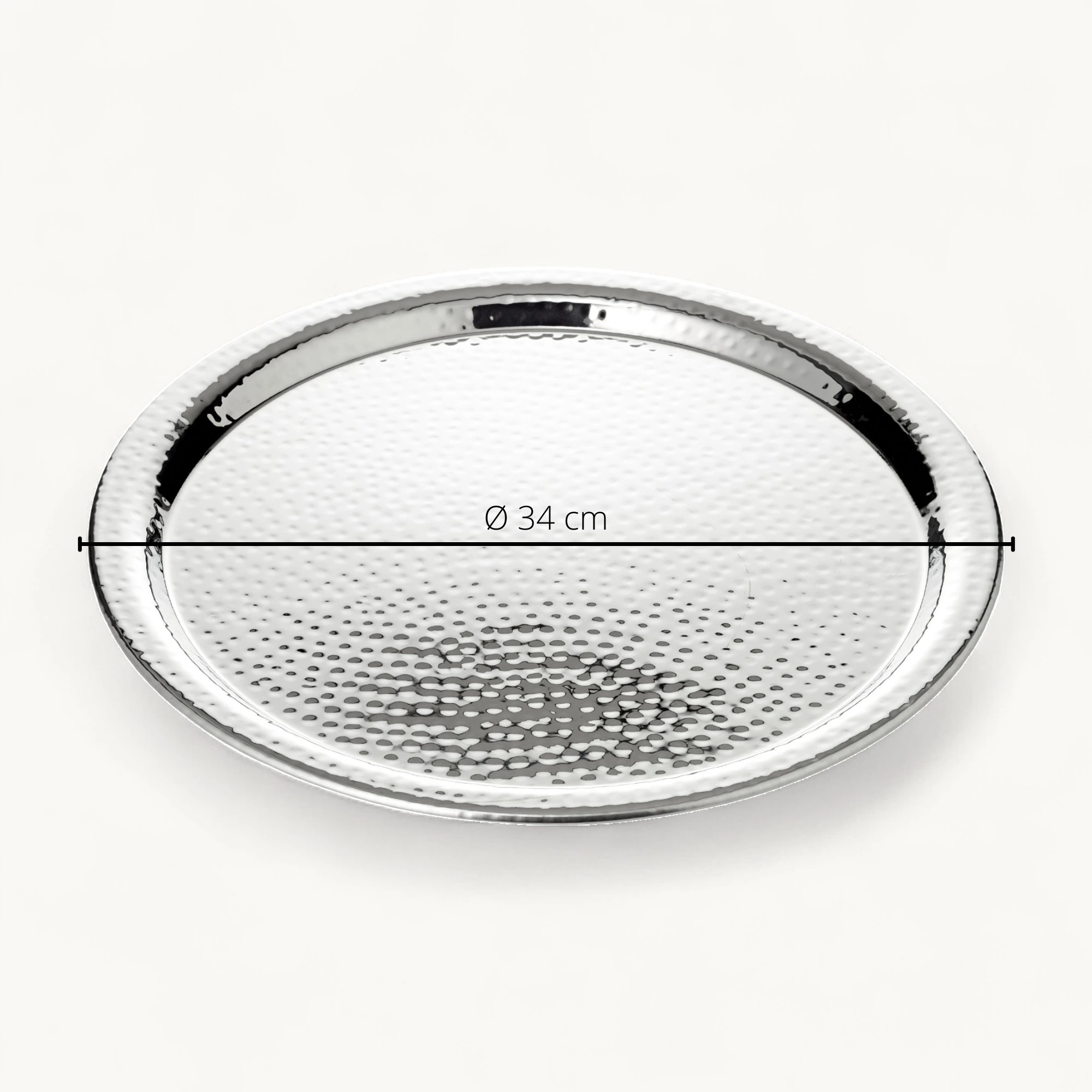 Tablett Martella (ø 34 cm) rund, Edelstahl hochglanzpoliert, Serviertablett, Dekotablett 