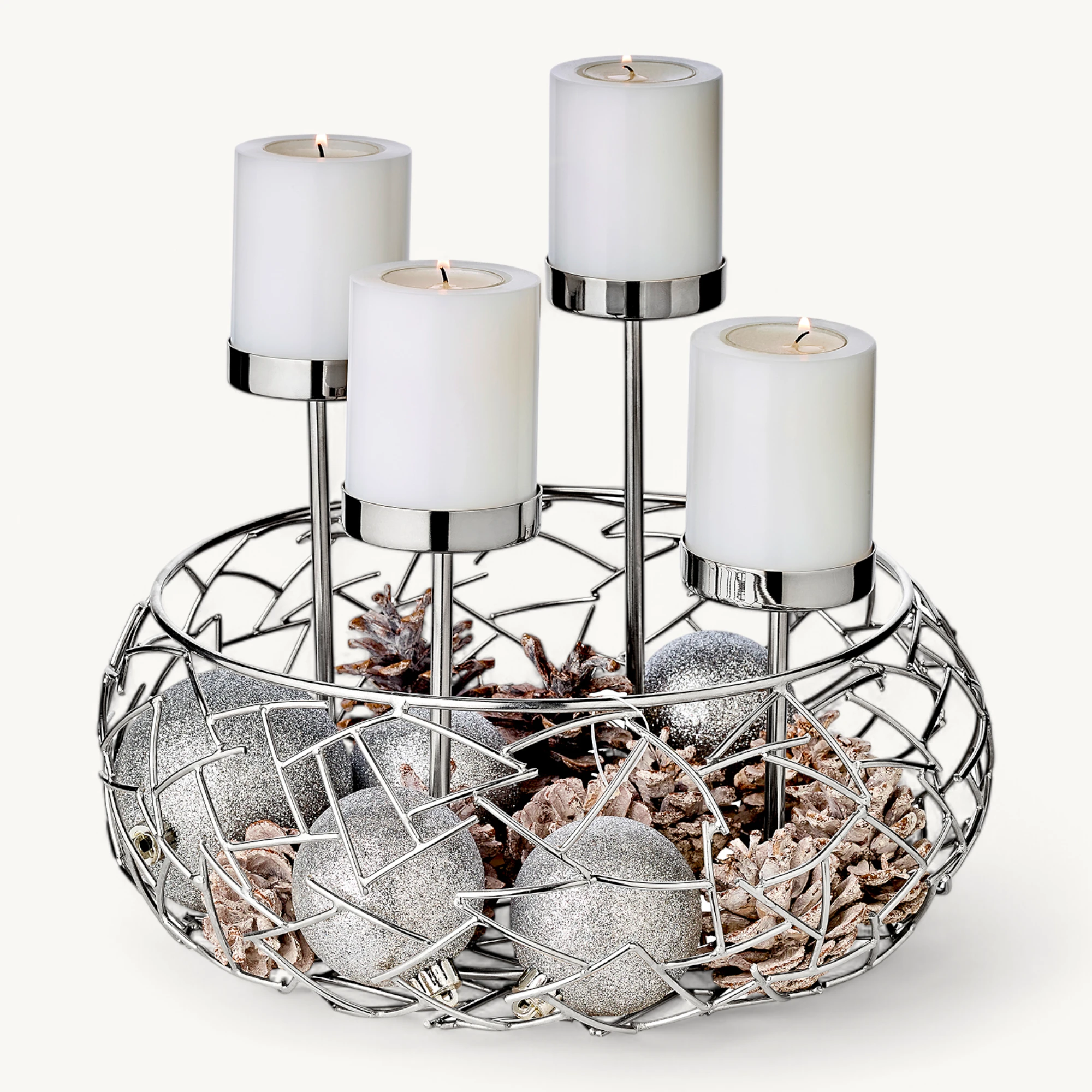Adventskranz Milano Up (ø 30 cm), silberfarben, glänzend, Edelstahl vernickelt Adventskranz Milano Up (ø 30 cm), silberfarben, glänzend, Edelstahl vernickelt