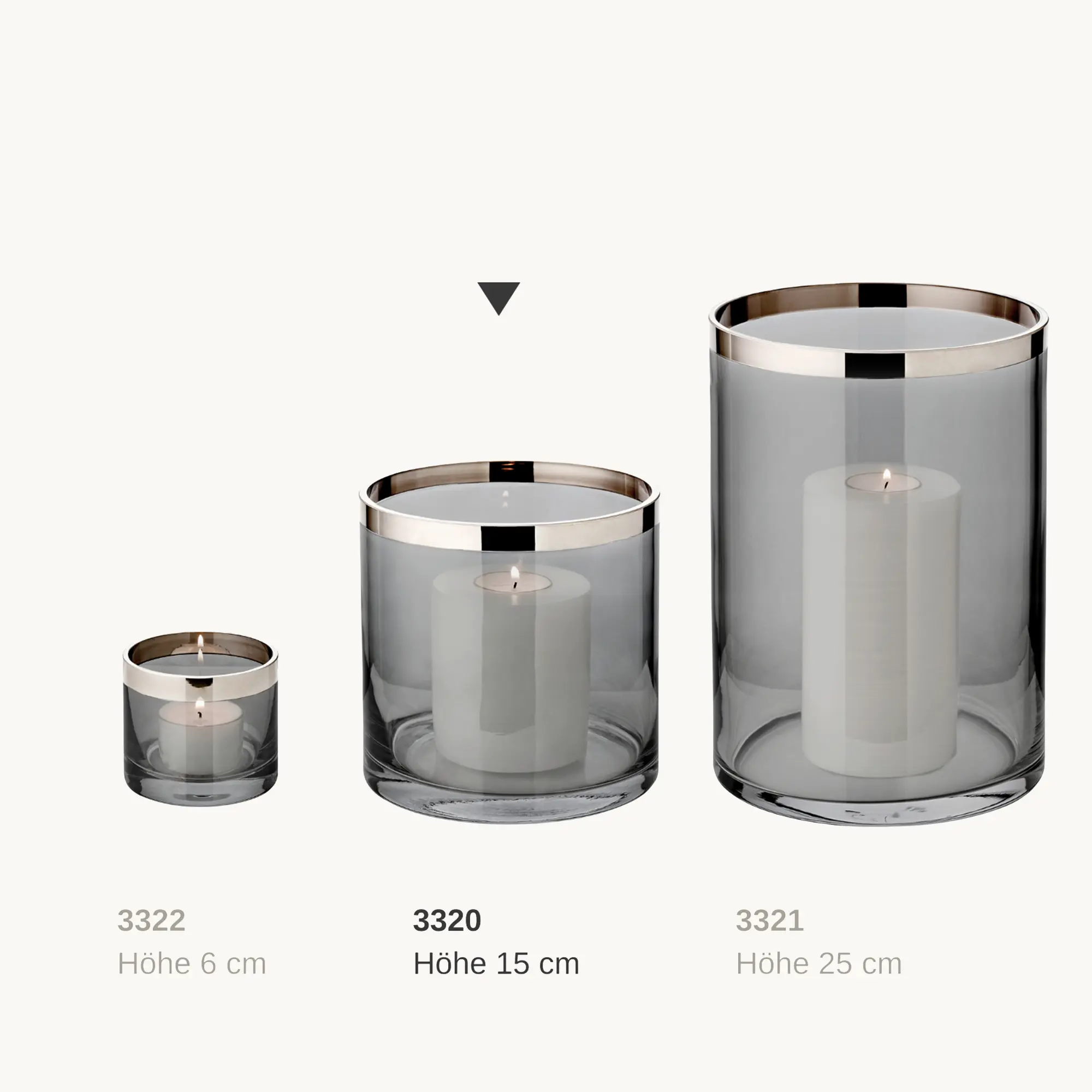 Windlicht Zeus (Höhe 15 cm), dunkles Kristallglas mit Platinrand