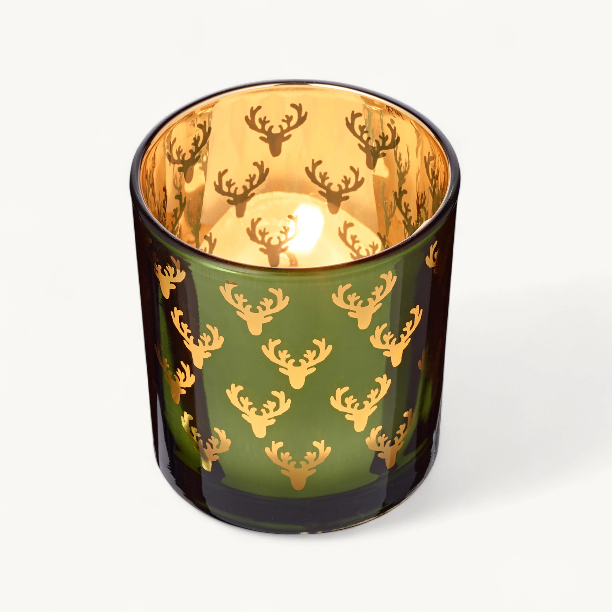 2er-Set Teelichtglas Dirk (Höhe 8 cm), grün & goldfarben, Hirsch-Motiv 2er-Set Teelichtglas Dirk (Höhe 8 cm), grün & goldfarben, Hirsch-Motiv