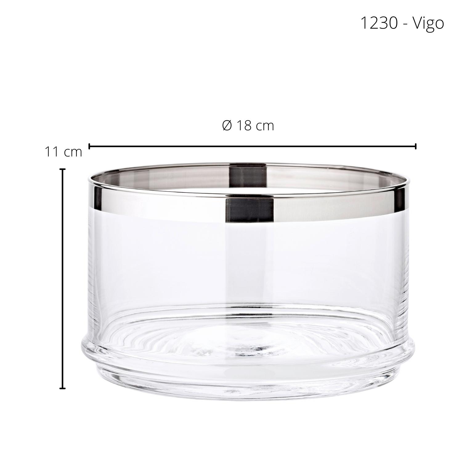 Glasdose Vigo (Höhe 12 cm, ø 19,5 cm), mundgeblasenes Kristallglas mit Platinrand