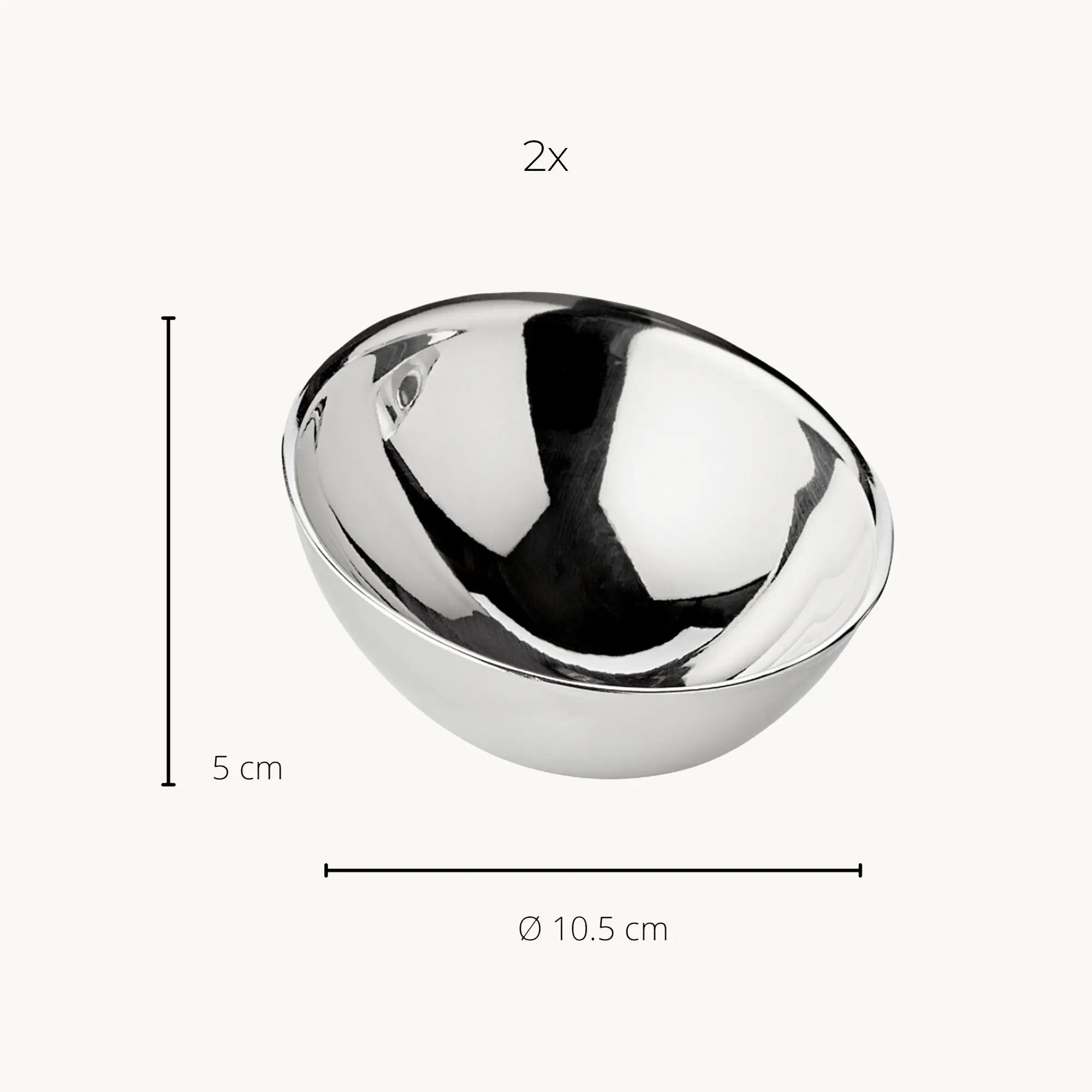 2er-Set Schale Asti (Höhe 5 cm, Ø 10,5 cm), auf Füßen, silberfarben, schwerversilbert