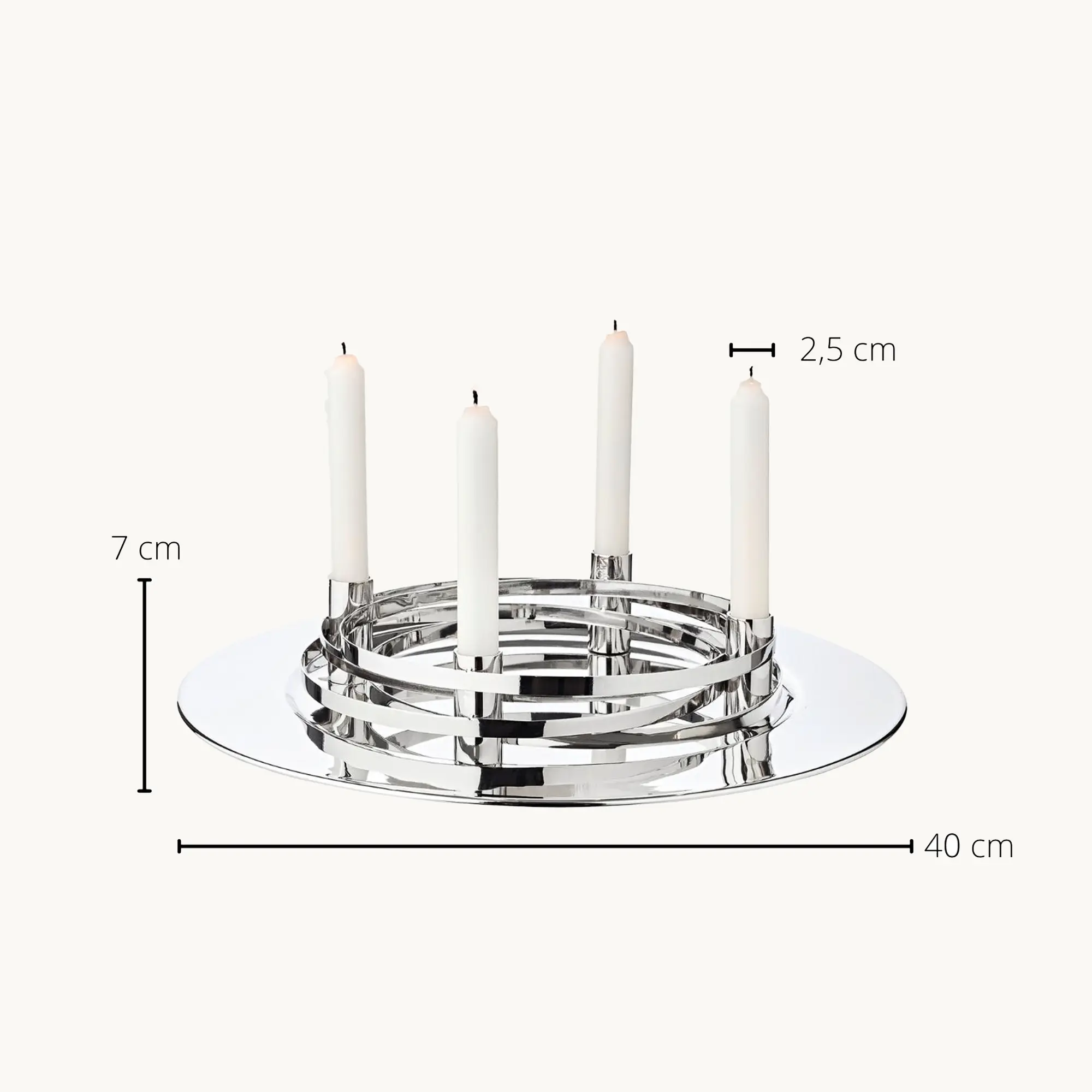 Adventskranz La Avia (Ø 40 cm) für Stabkerzen, Edelstahl hochglanzpoliert, silberfarben