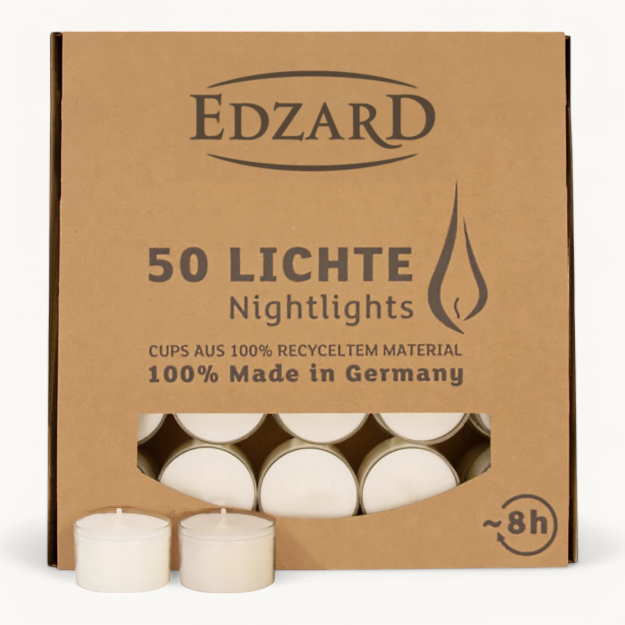 50 Stück Nightlights Teelichter, weiß, transparente Kunststoffhülle, Brenndauer ca. 8 h