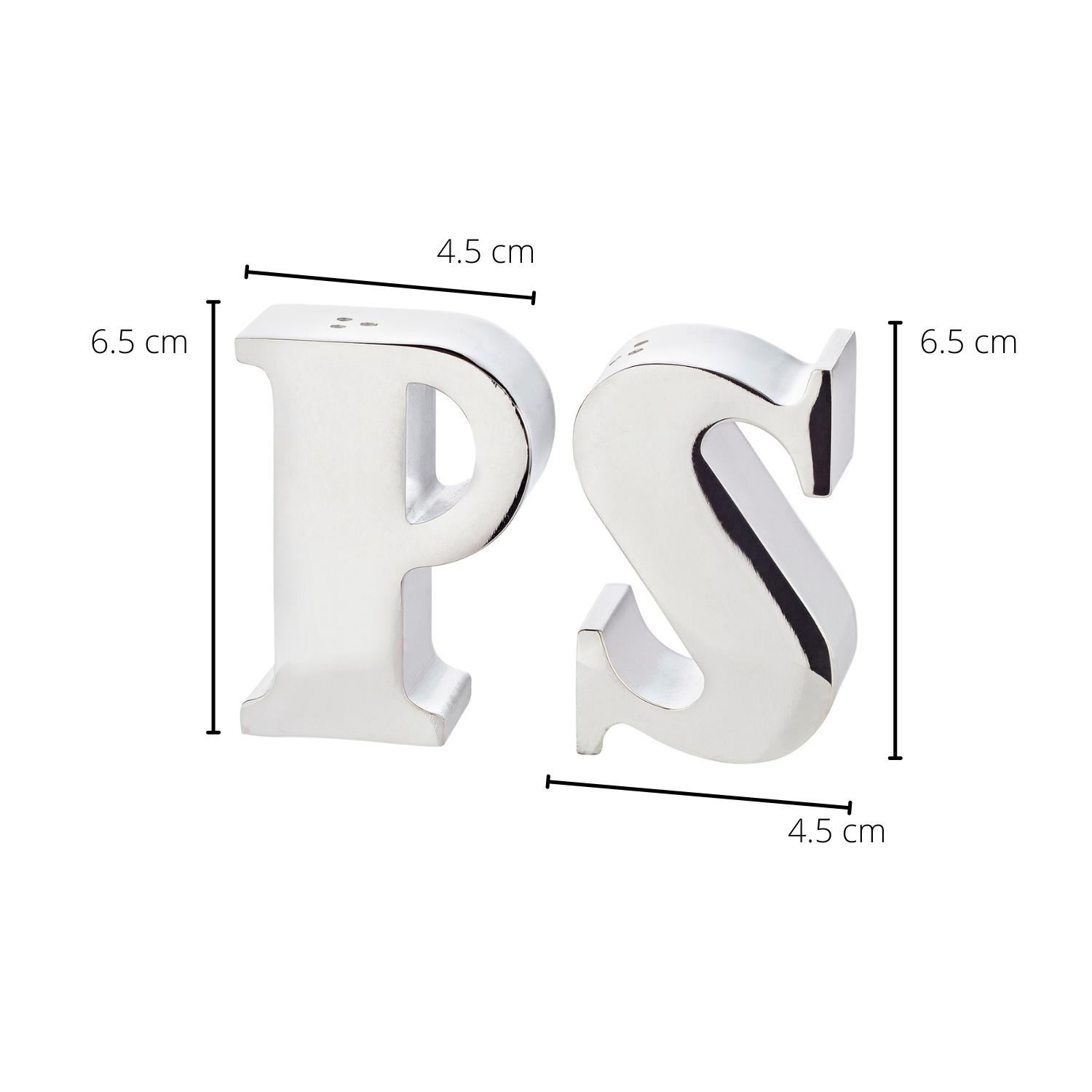 Salz- & Pfefferstreuer Favre, Buchstaben P & S, edel versilbert, Höhe 7 cm