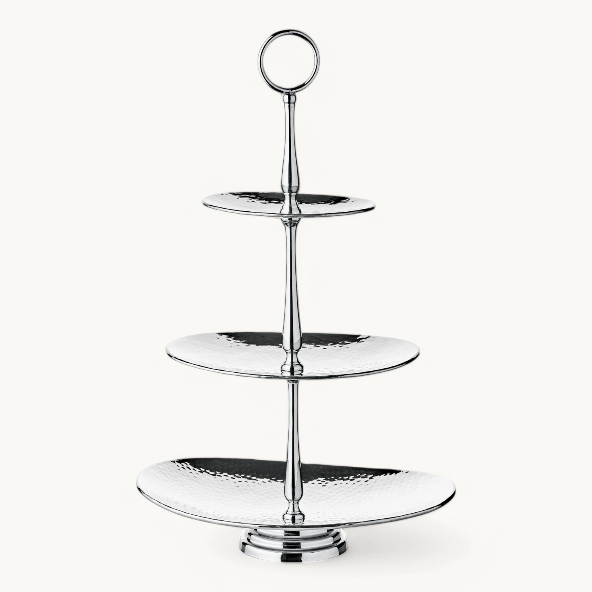 Etagere Gulf (Höhe 49 cm, 3-stöckig), oval, Edelstahl, gehämmert, hochglanzpoliert