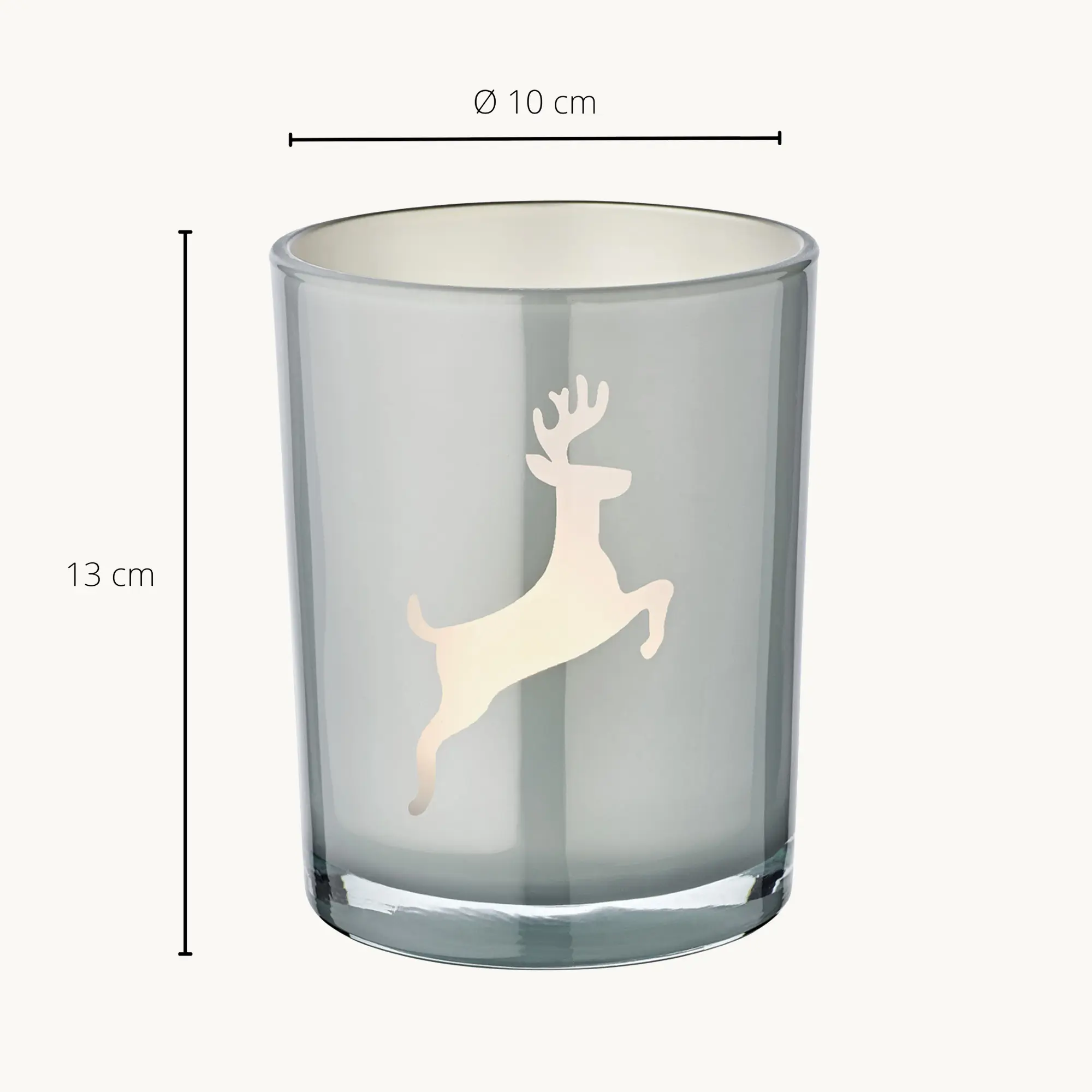 SALE Teelichtglas Loki right (Höhe 13 cm) grau, Hirsch-Motiv