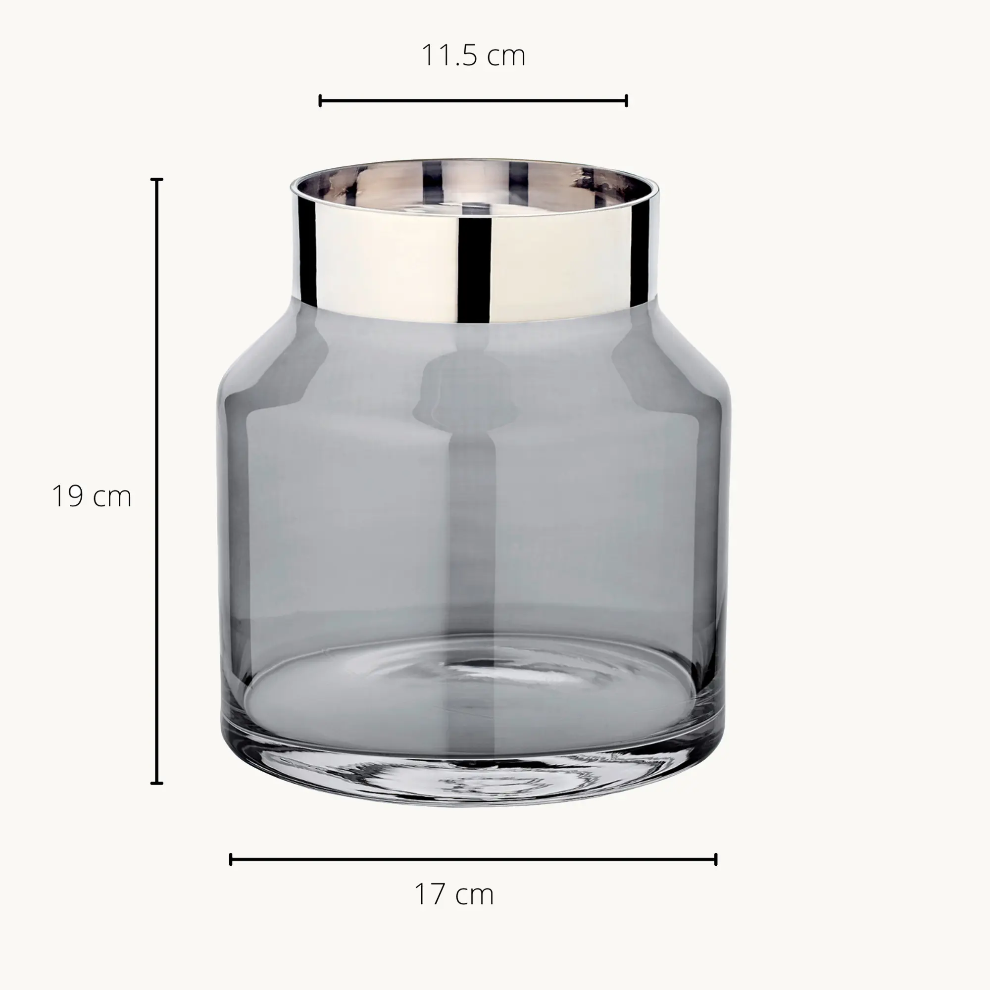 Vase Gabi (Höhe 19 cm, Ø 17 cm), dunkles mundgeblasenes Kristallglas mit Platinrand