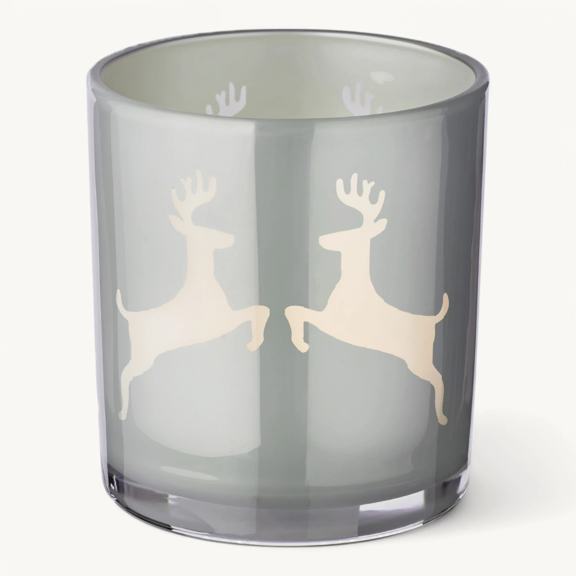 SALE 2er-Set Teelichtglas Loki (Höhe 8 cm), grau, Hirsch-Motiv