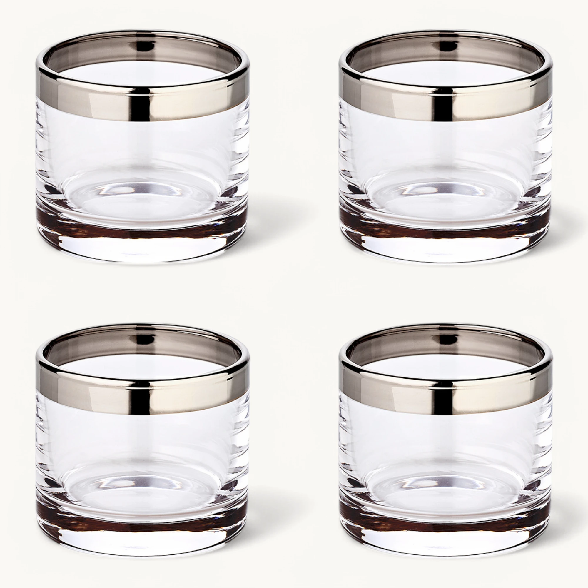 Windlicht Molly 4er-Set (Höhe 6 cm, Durchmesser 7 cm), mundgeblasenes Kristallglas mit Platinrand