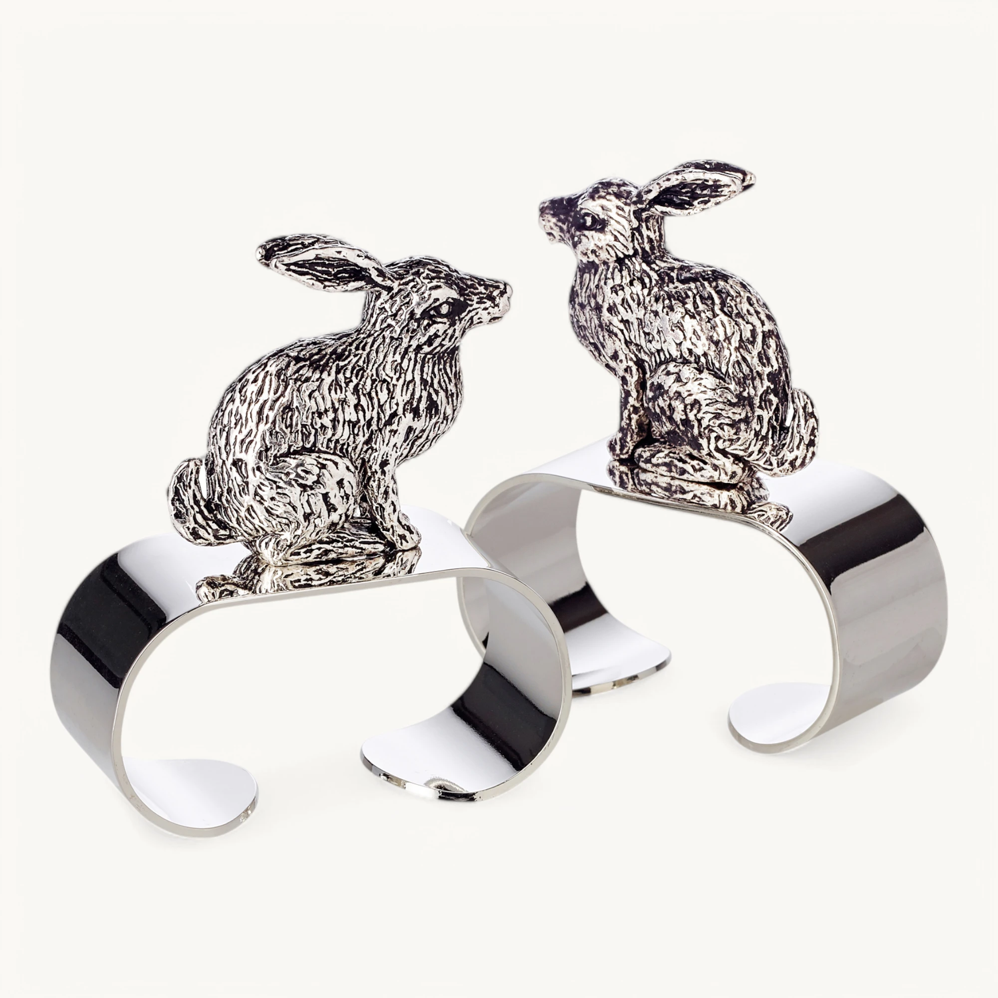 2er-Set Serviettenringe Hase (Länge 5 cm), mit Hasen-Figur, schwerversilbert