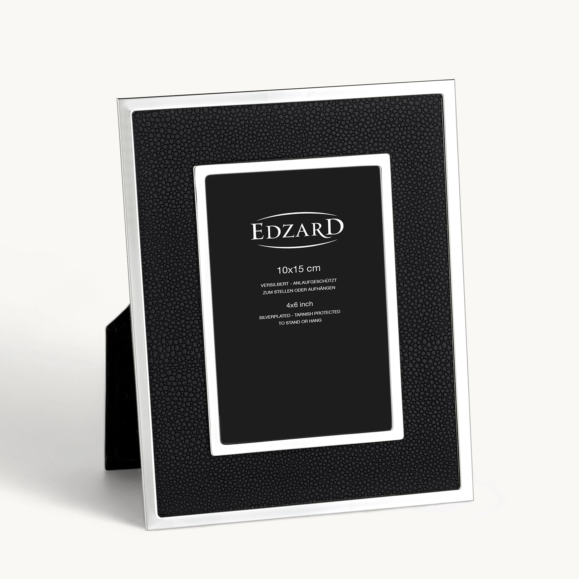 Bilderrahmen Alvito (10x15 cm), schwarze Leder-Optik, edel versilbert, anlaufgeschützt
