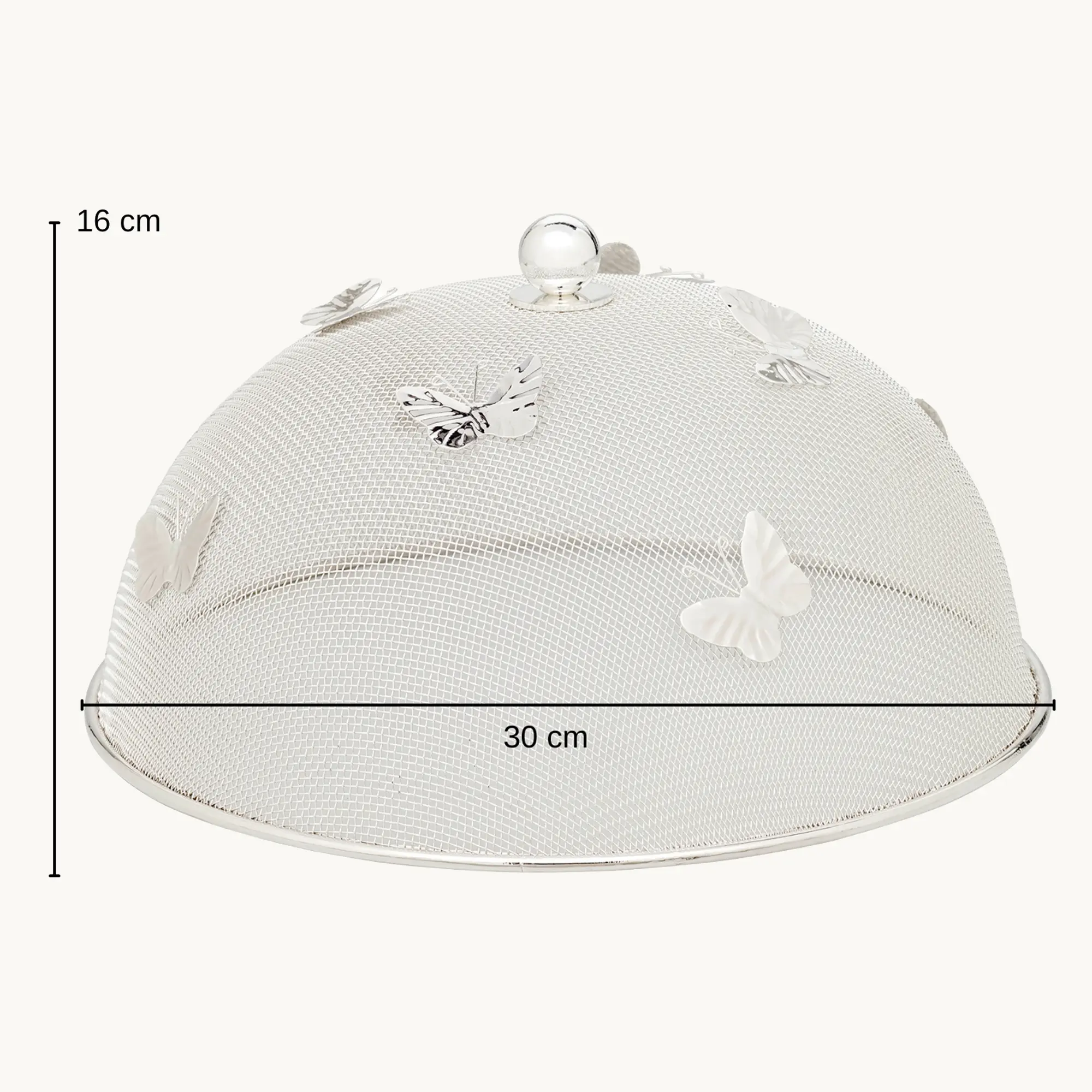 Schutzhaube Butterfly (ø30 cm, H 16 cm), edel versilbert, anlaufgeschützt, Speiseschirm Fliegenhaube