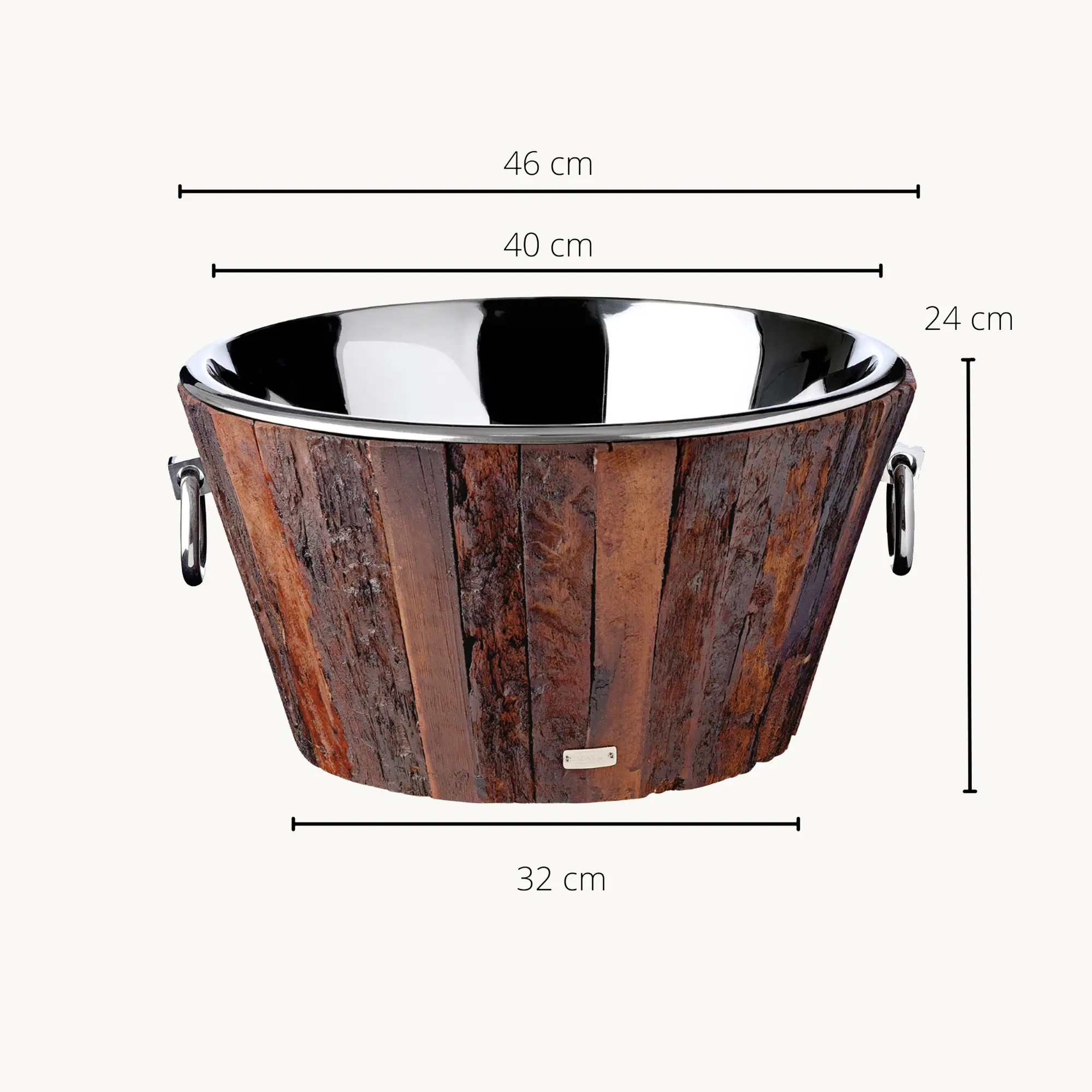 Flaschenkühler Montgomery (Höhe 25 cm, Ø 47 cm), recyceltes Teakholz, Edelstahl, glänzend vernickelt