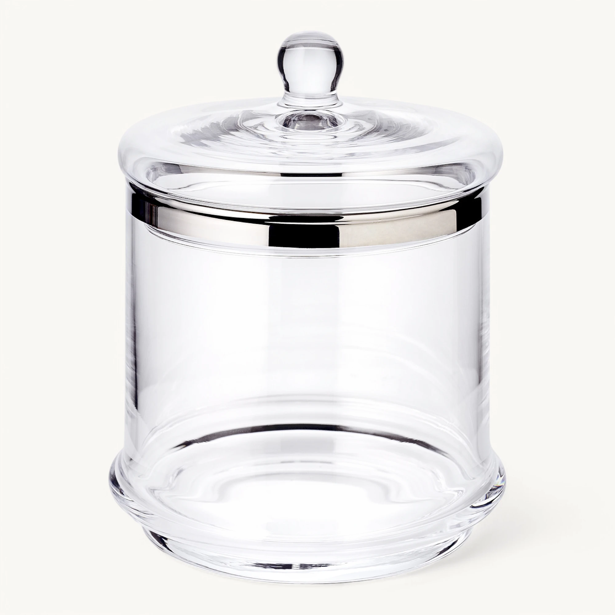 Glasdose Lia (Höhe 16,5 cm, Ø 14 cm) mit Deckel, mundgeblasenes Kristallglas mit Platinrand Glasdose Lia (Höhe 16,5 cm, Ø 14 cm) mit Deckel, mundgeblasenes Kristallglas mit Platinrand