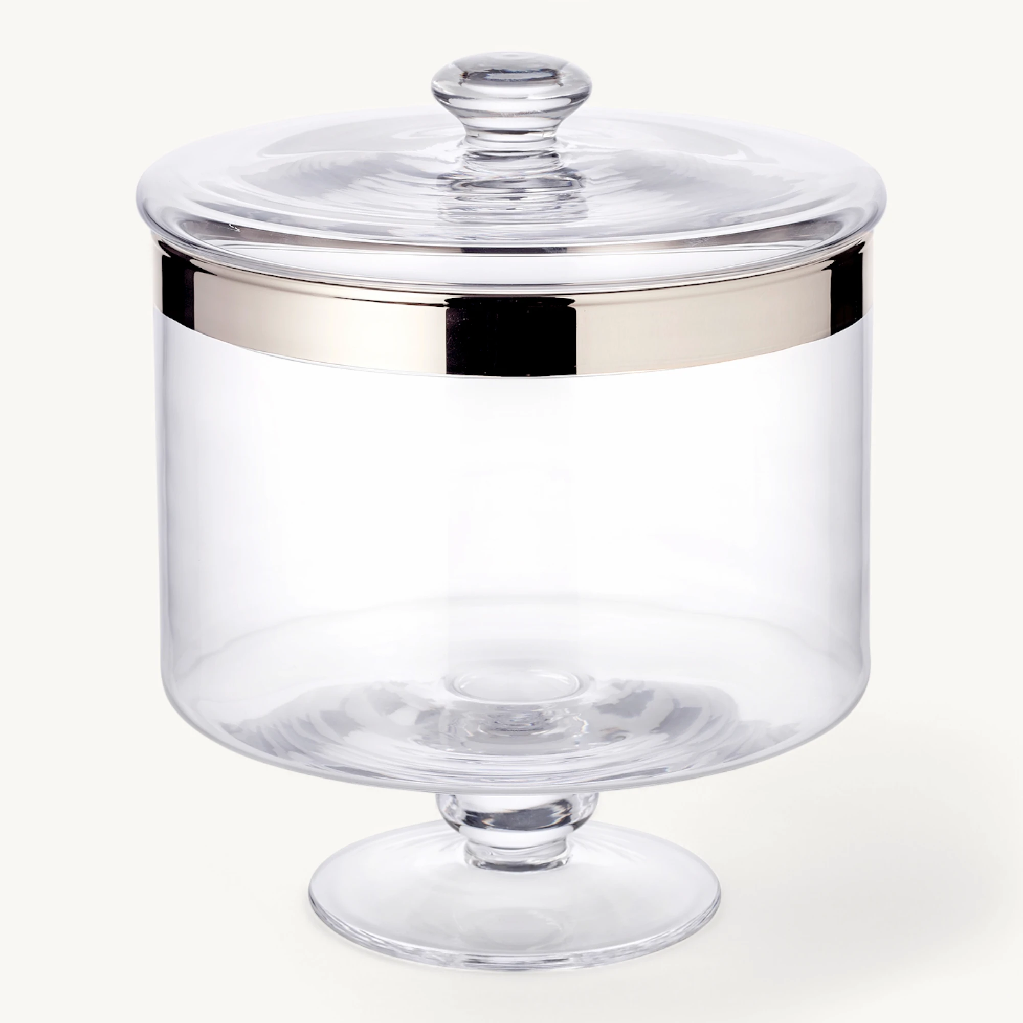Bonboniere auf Fuß Erik, mundgeblasenes Kristallglas mit Platinrand, Höhe 19 cm, Durchmesser 15 cm
