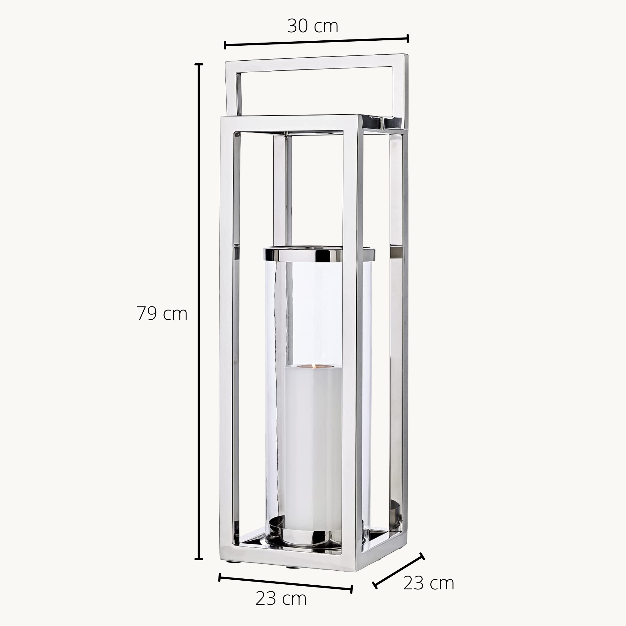 Laterne Manhattan (Höhe 79 cm), mit Griff, rundes Innenglas, Edelstahl, glänzend vernickelt Laterne Manhattan (Höhe 79 cm), mit Griff, rundes Innenglas, Edelstahl, glänzend vernickelt