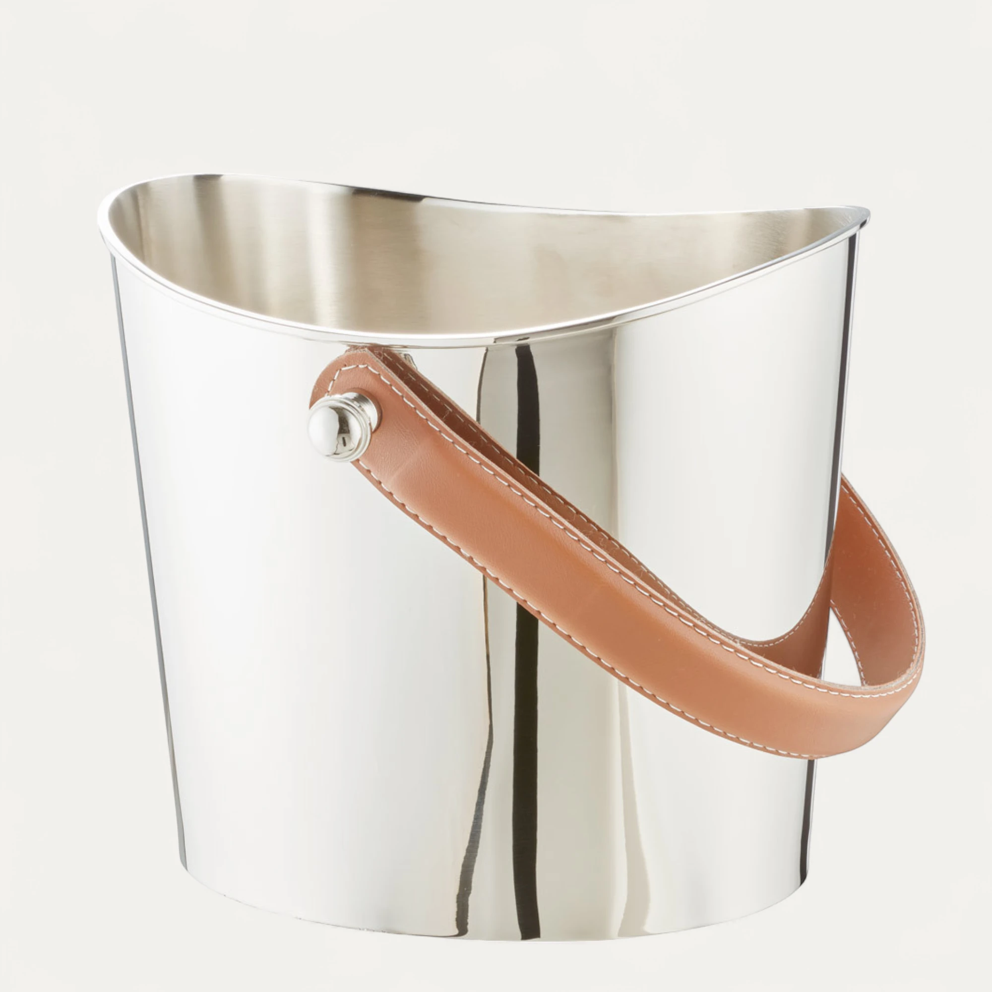 Eiseimer Gilbert (Höhe 17 cm), brauner Ledergriff, Messing, glänzend vernickelt